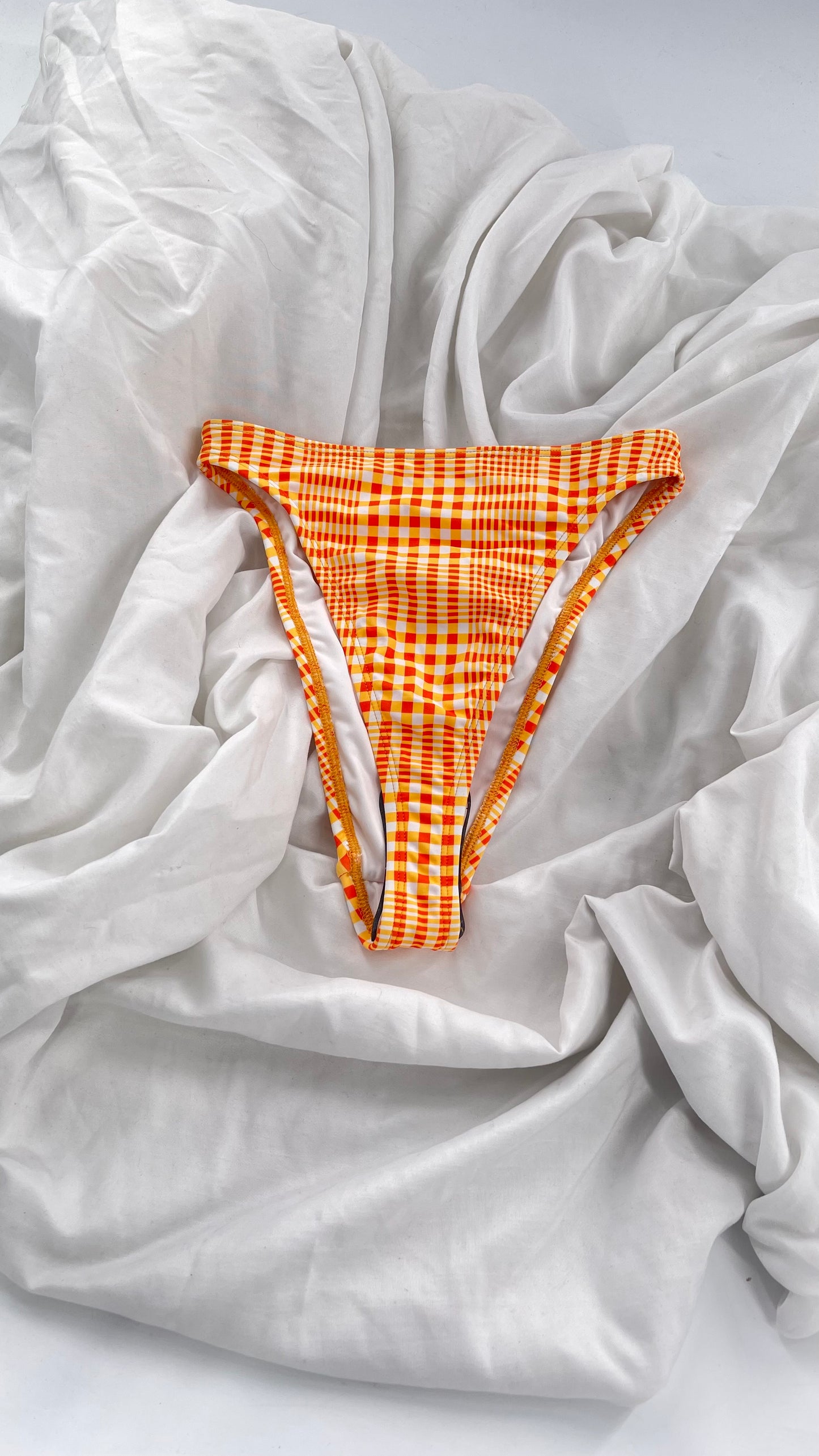 Out From Under Urban Outfitters Orange Picnic Pattern 90s Cut Swim Bottoms (XS)