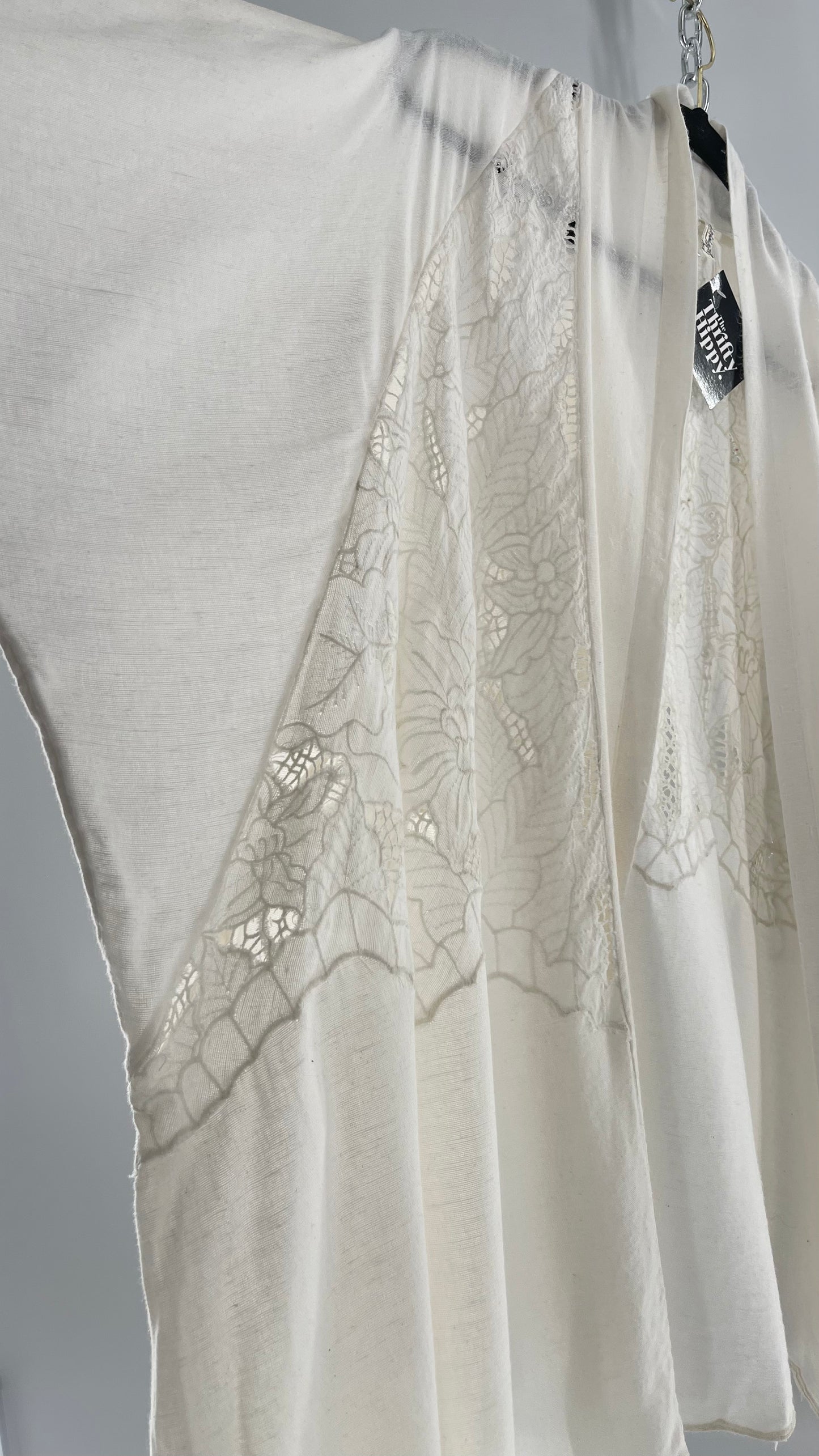 Intimately Free People Linen/Cotton White Cape with Embroidery Design  (Medium)