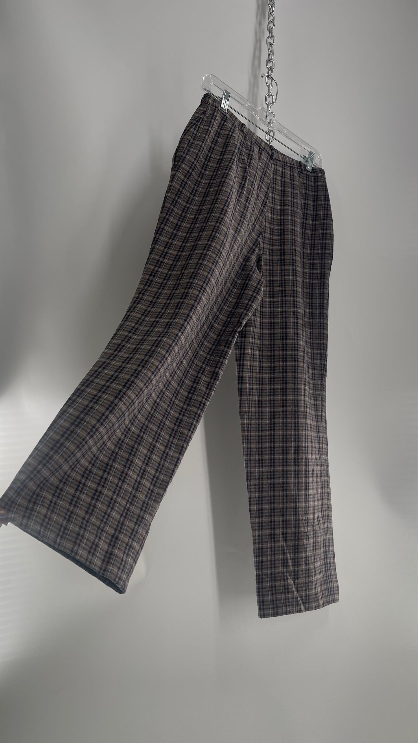 Vintage 100% Wool Gray Muted Tones Plaid Pleated Baggy Trousers (2)