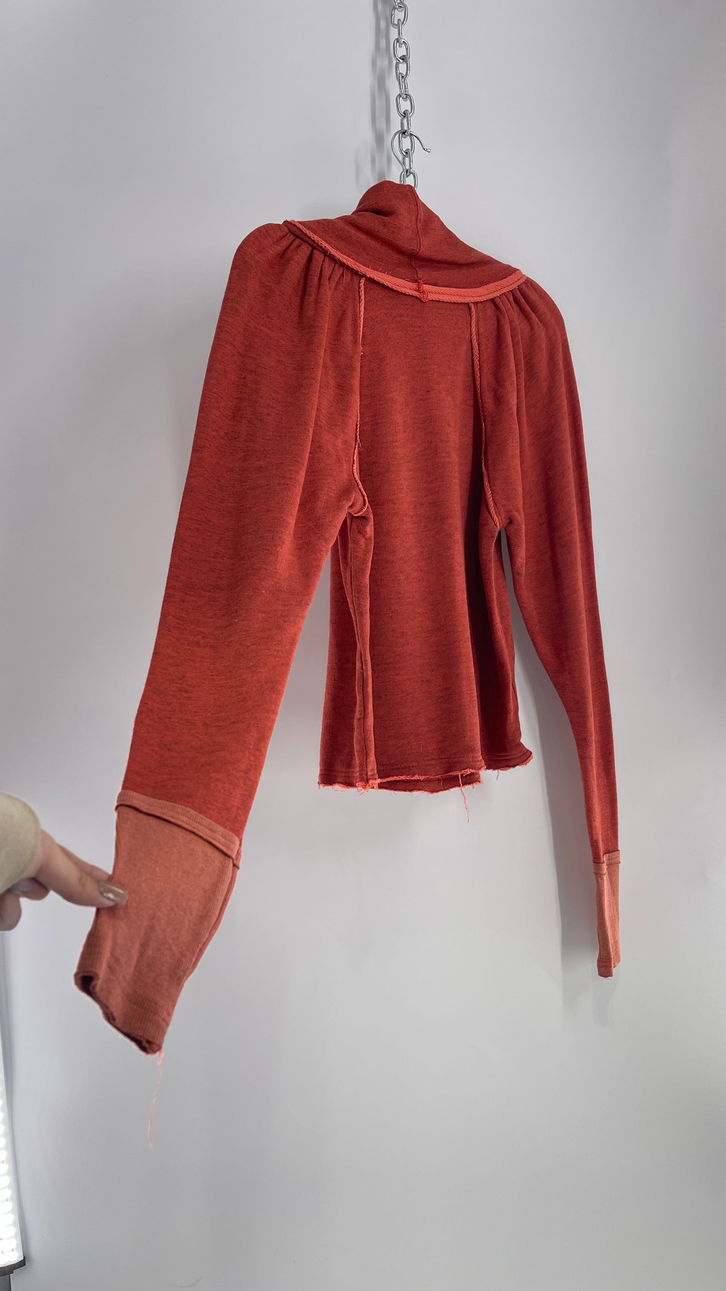 Free People Coral/Peach Turtle Neck Puff Shoulder Slouchy Sweater (Small)