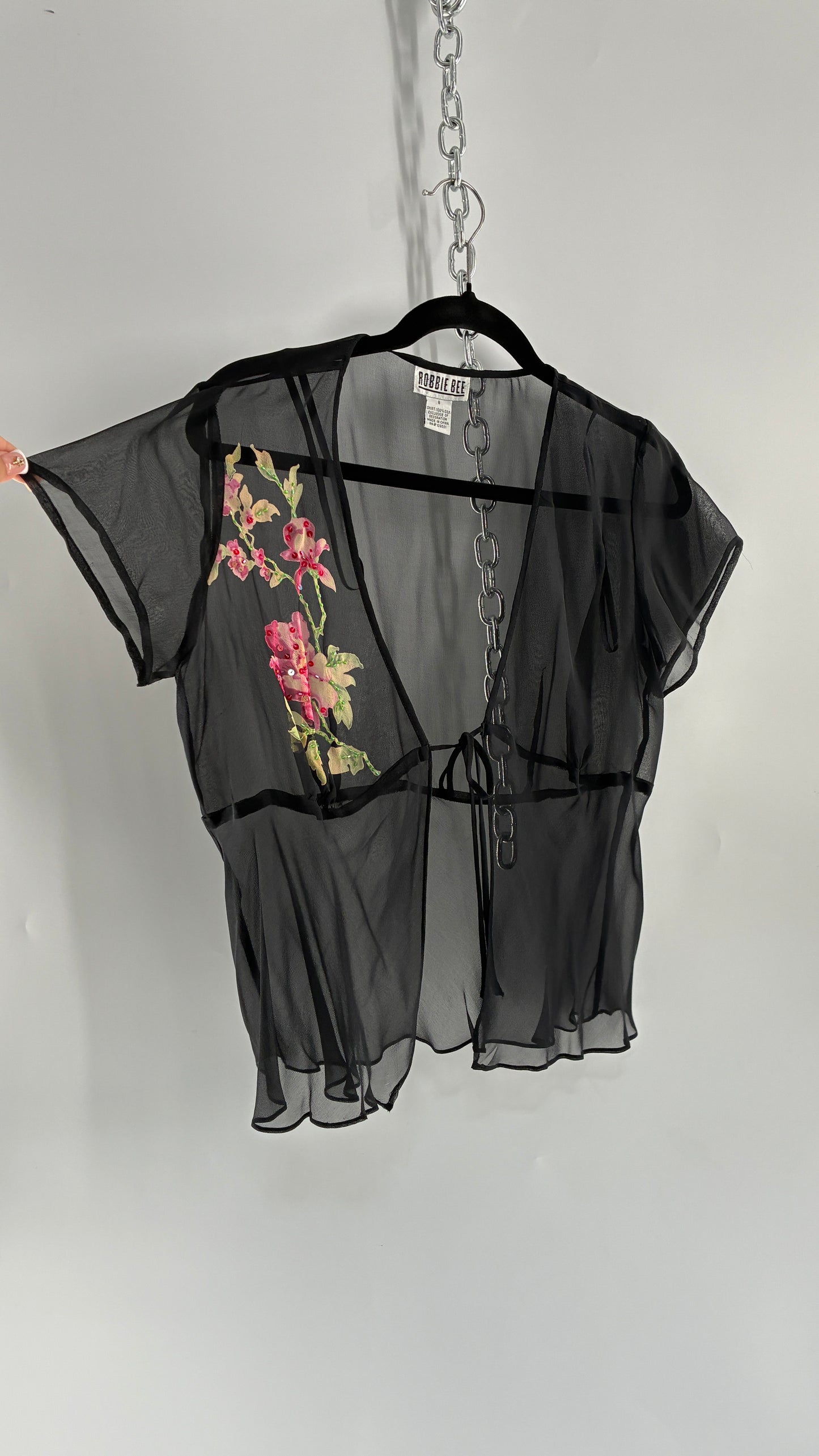 Vintage 1990s ROBBIE BEE 100% Silk Black Gown with Underbust Stitch and Matching Tie Bust Blouse (8)