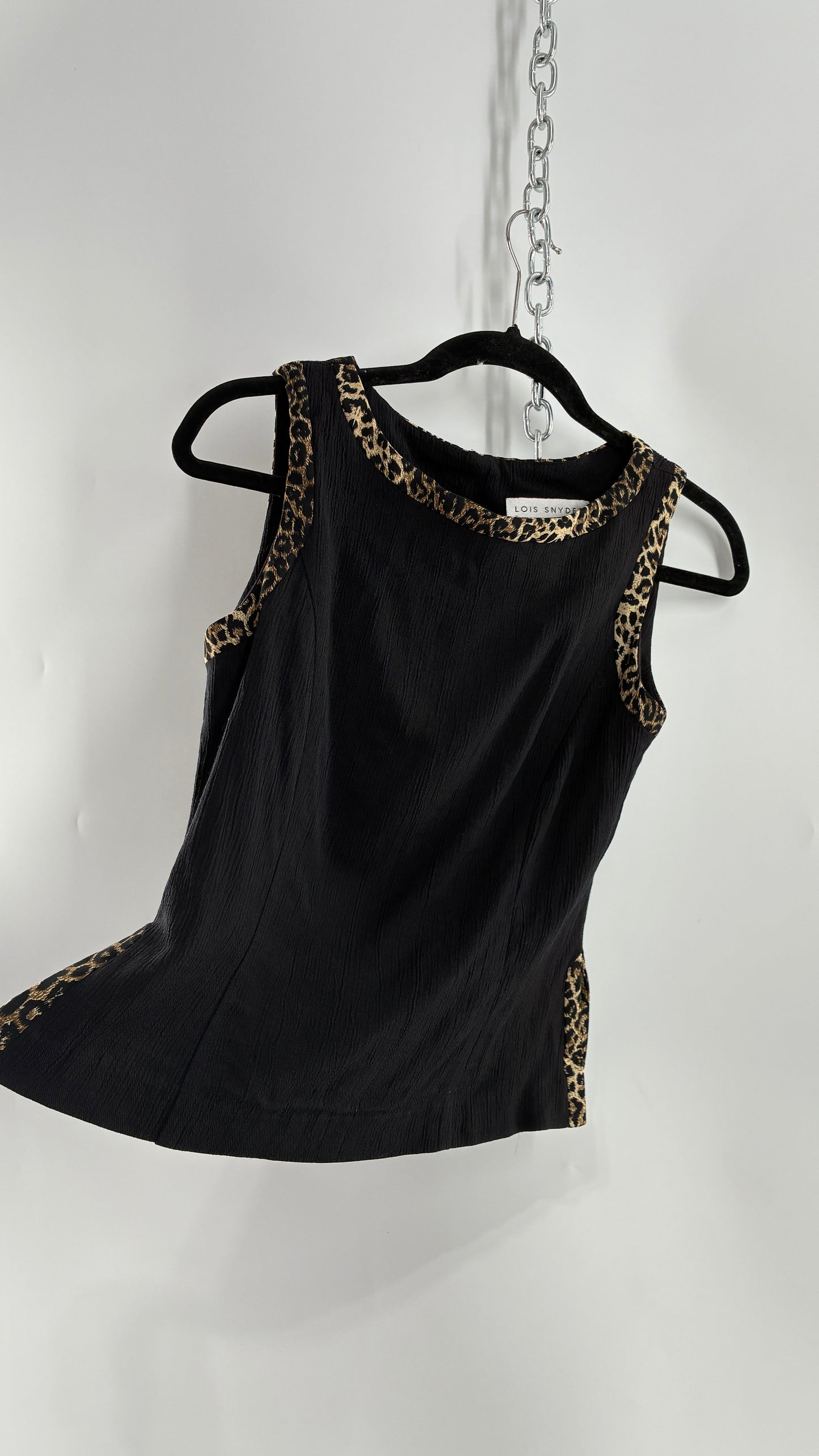 Vintage LOIS SNYDER DANI MAX Tailored Black Camisole with Leopard Trim and Vented Sides (6)