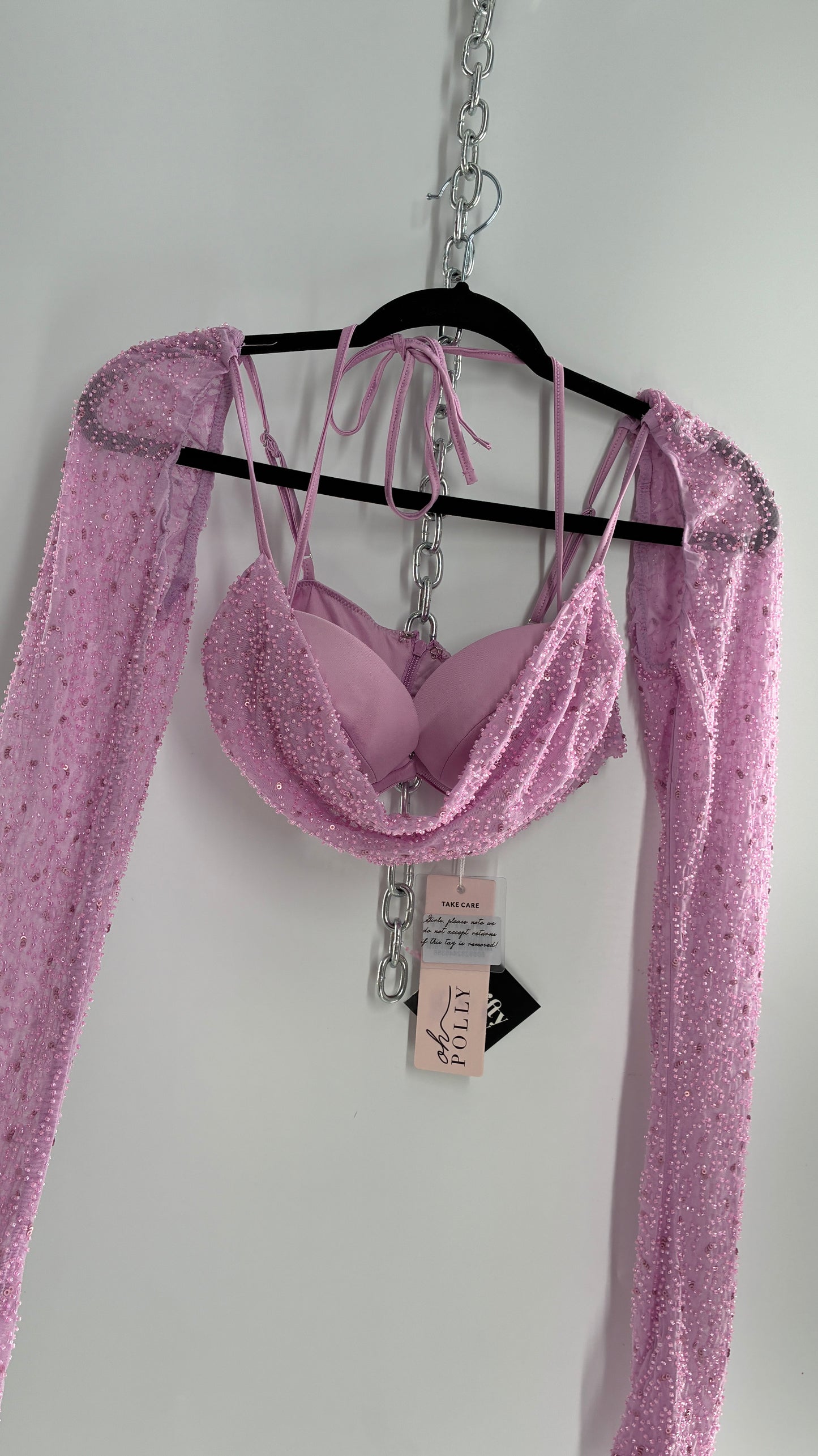 Princess Polly Beaded Shrug, Drape Front Lilac Long Sleeve with Tags Attached (4)