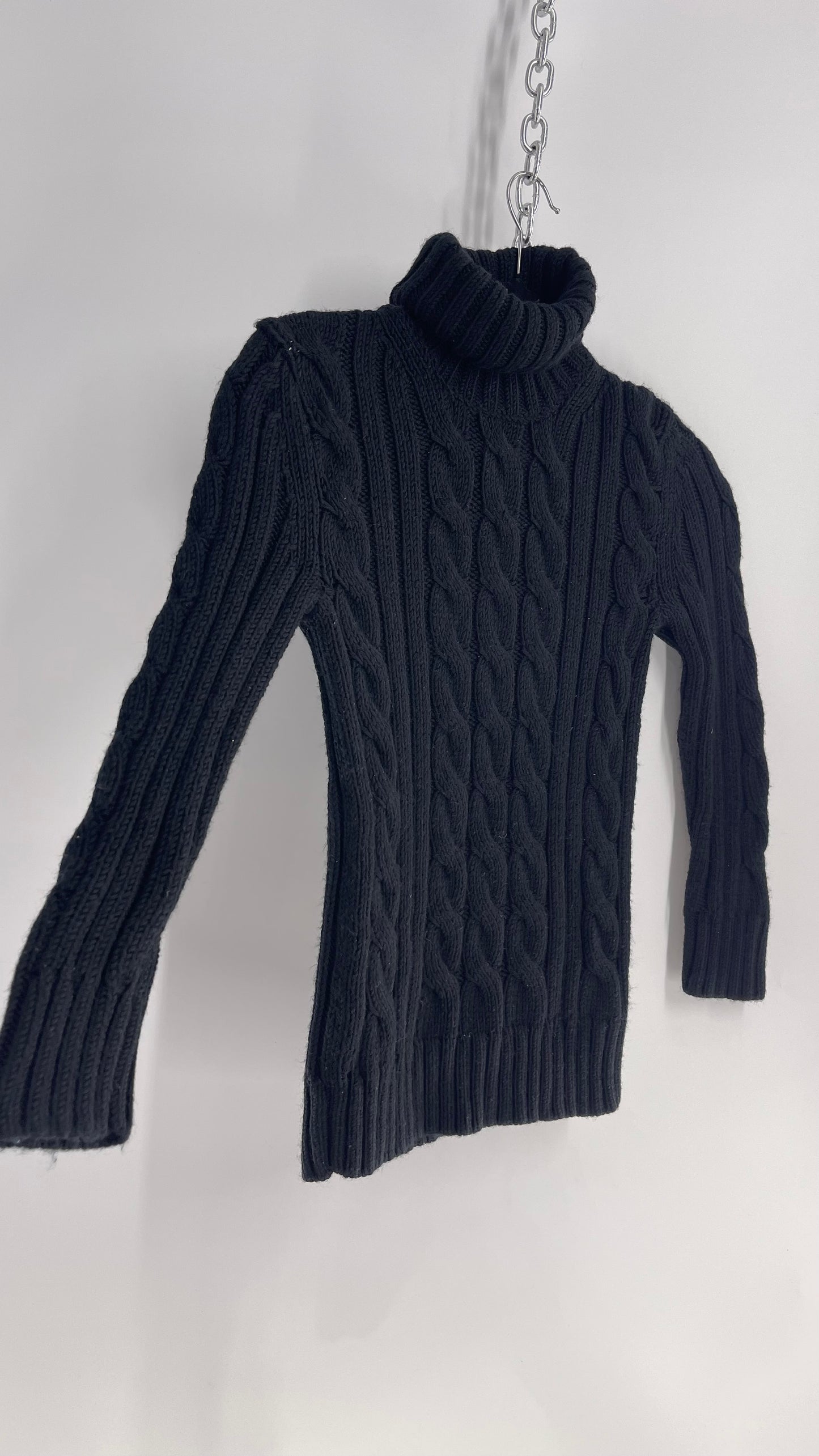 Vintage Club Monaco Black CableKnit 100% Wool Turtleneck Sweater (Small)