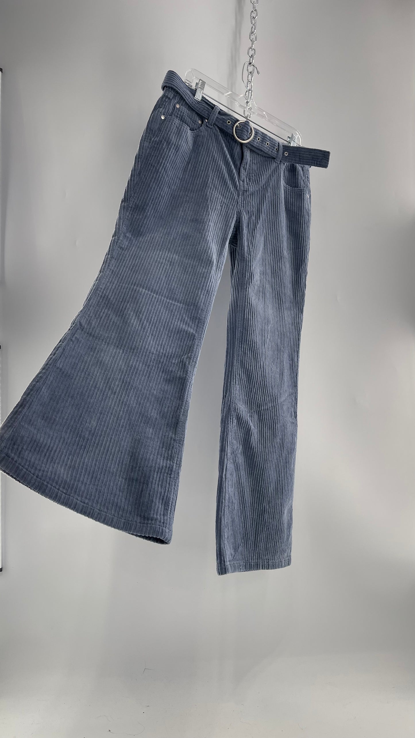 MILK IT Recycled Powder Blue Corduroy Low Waist Grommet Buckle Folk Jean with Tags Attached (16)