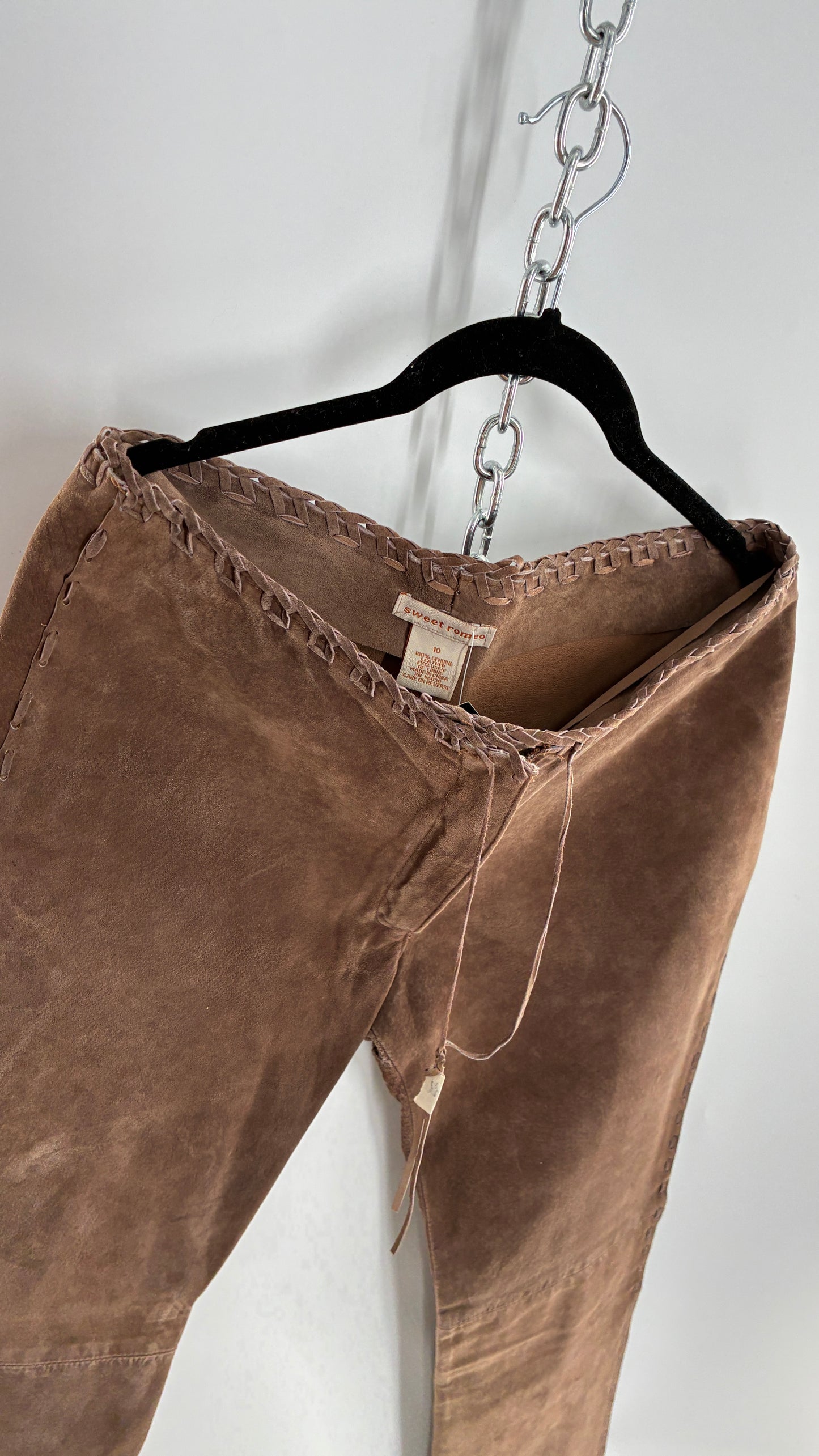 Vintage SWEET ROMEO Suede Leather Stitch Side, Braided Hem Pants (10)