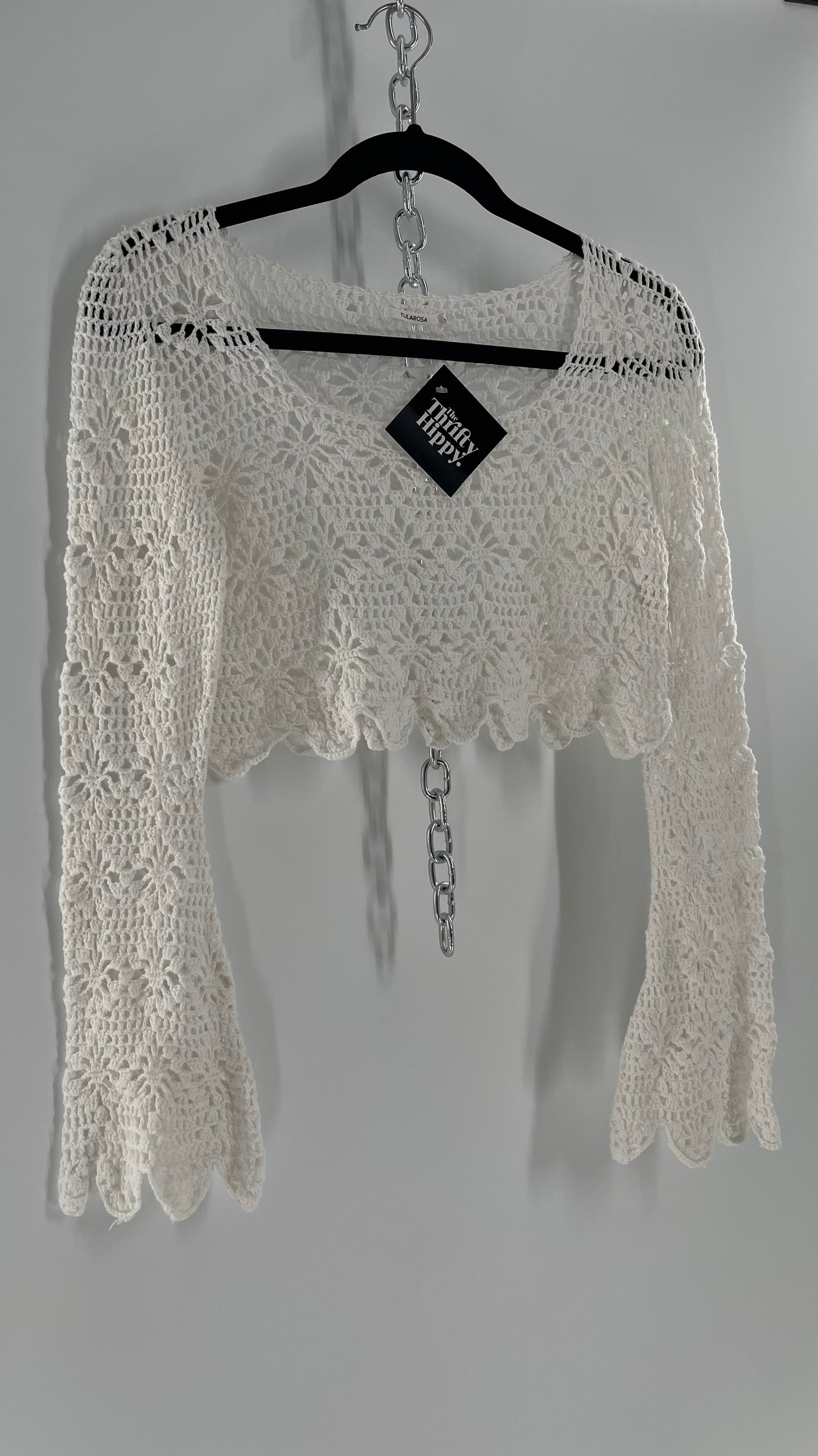 Vintage Tula Rosa Amaka White Crochet Cropped Long Sleeve (Small)