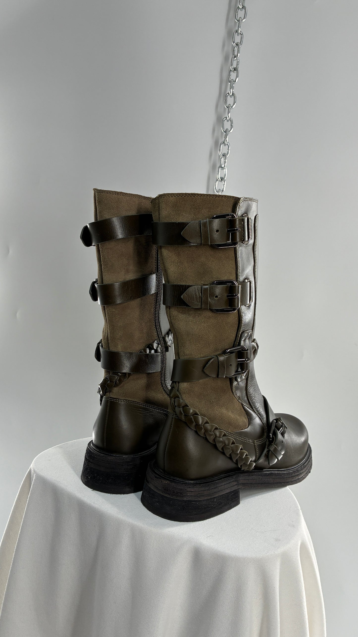Free People Billie Olive Green Moto Boots with Buckle Closure (7)