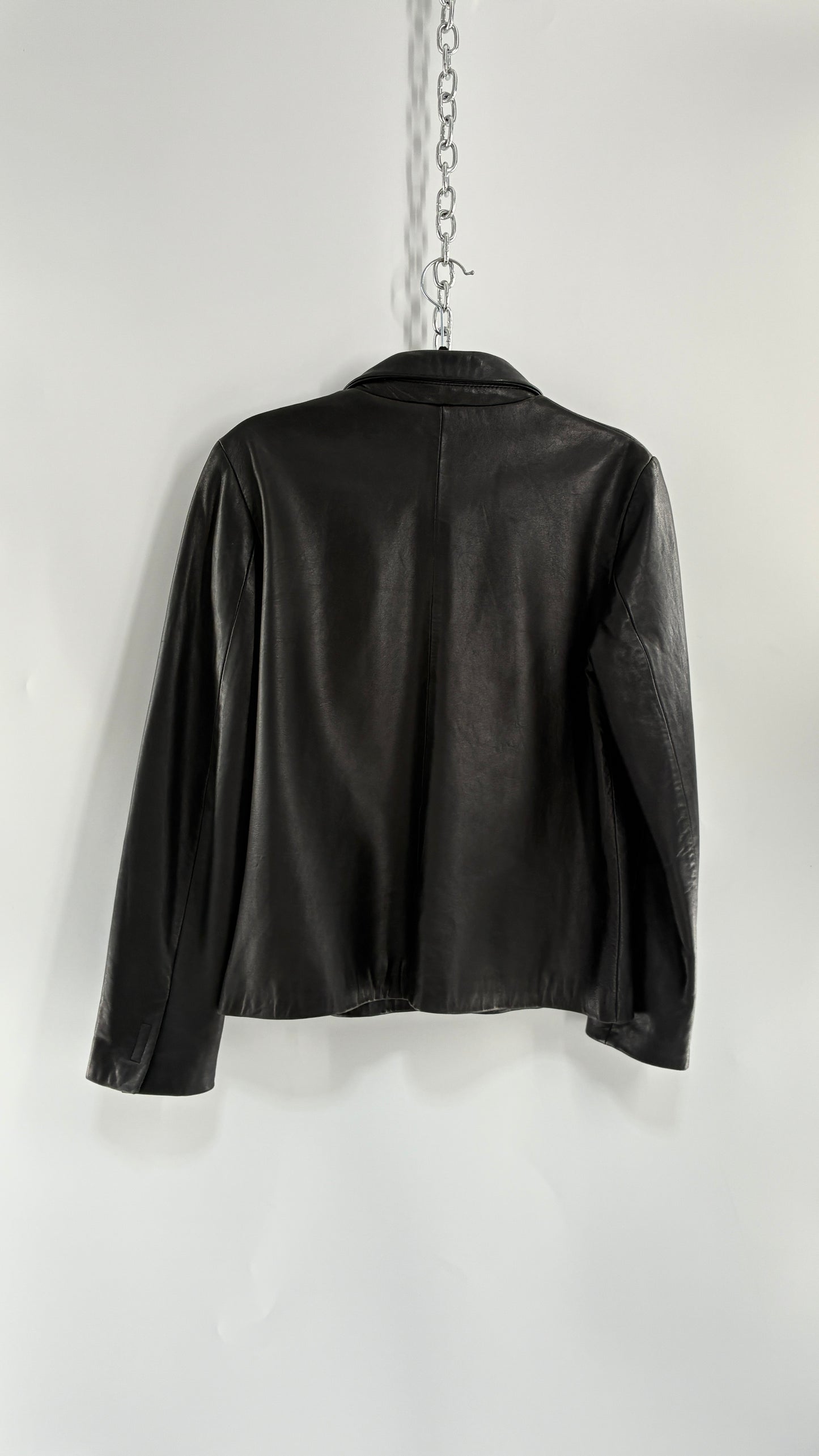 Vintage INC 1990s Black Genuine Ultra Soft Leather Collared Jacket with Velcro Closure Never Worn (Medium)