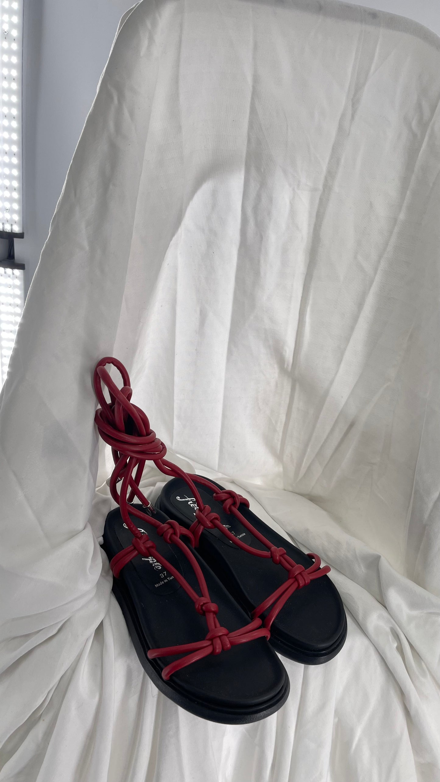 Free People Red Leather Tie Up Sandal (37/6)