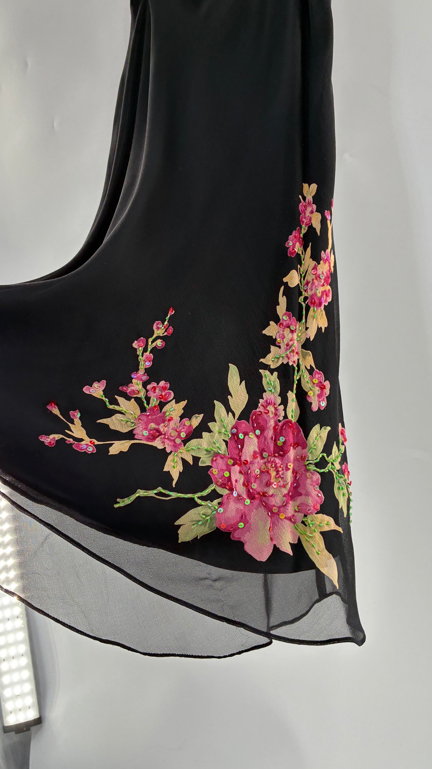 Vintage 1990s ROBBIE BEE 100% Silk Black Gown with Underbust Stitch and Matching Tie Bust Blouse (8)