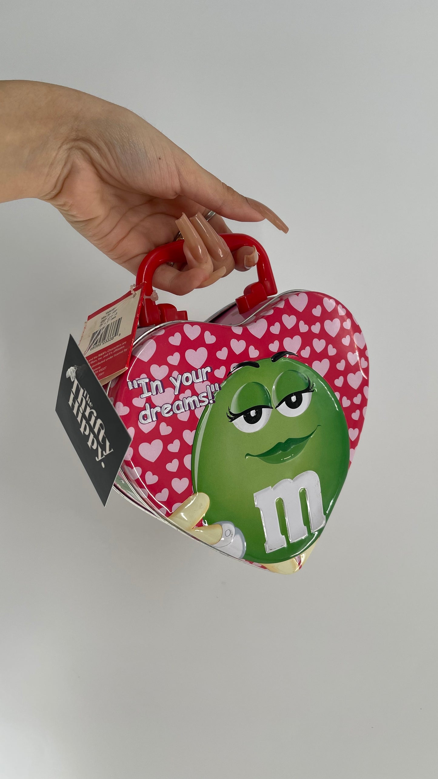 Deadstock Vintage M&M Tin Heart Shaped Lunch Box with “Be Mine” and “In Your Dreams” Embossed