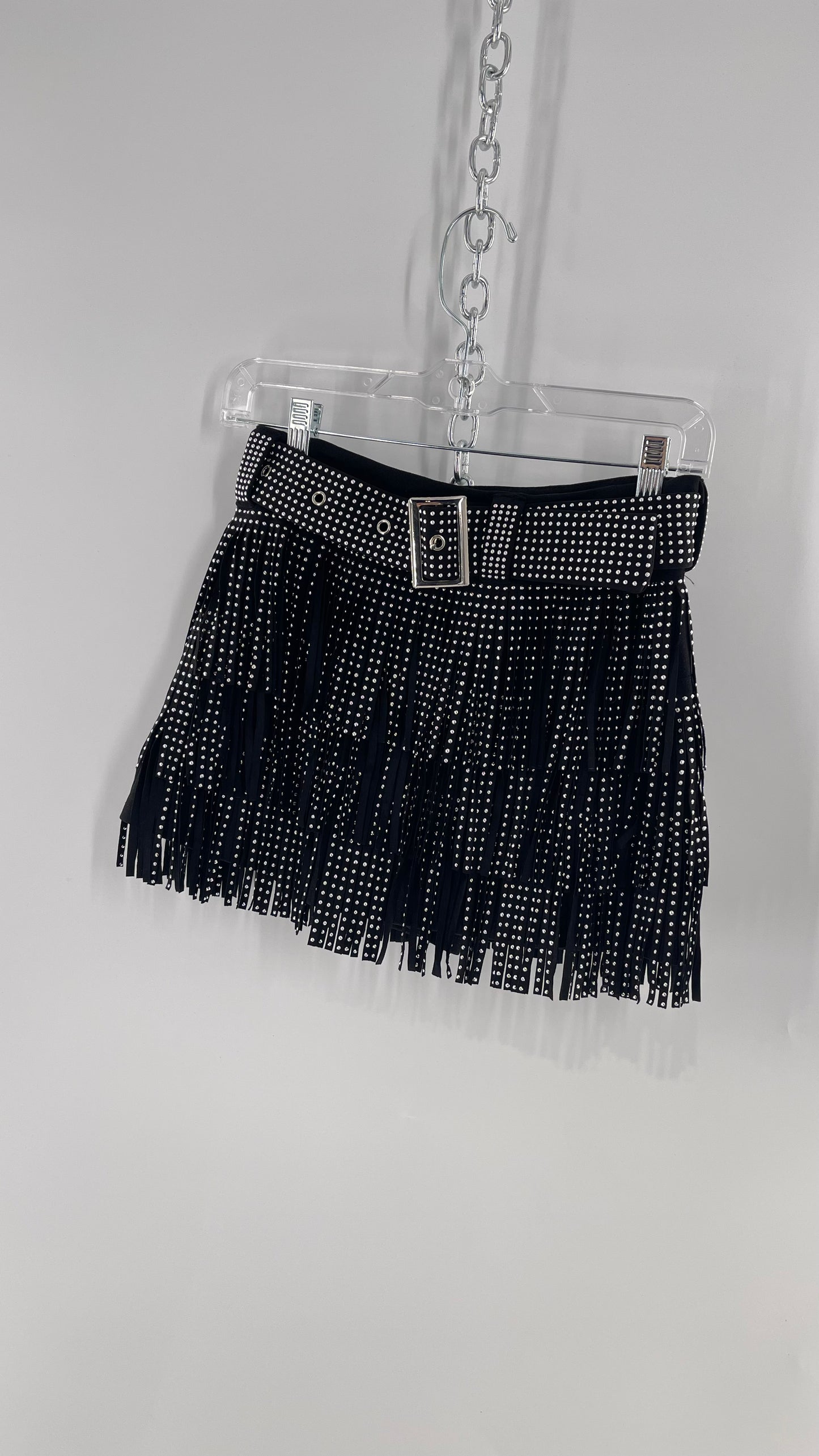 Altar’d State Black Belted Studded Fringe Mini Skirt with Tags Attached (Small)