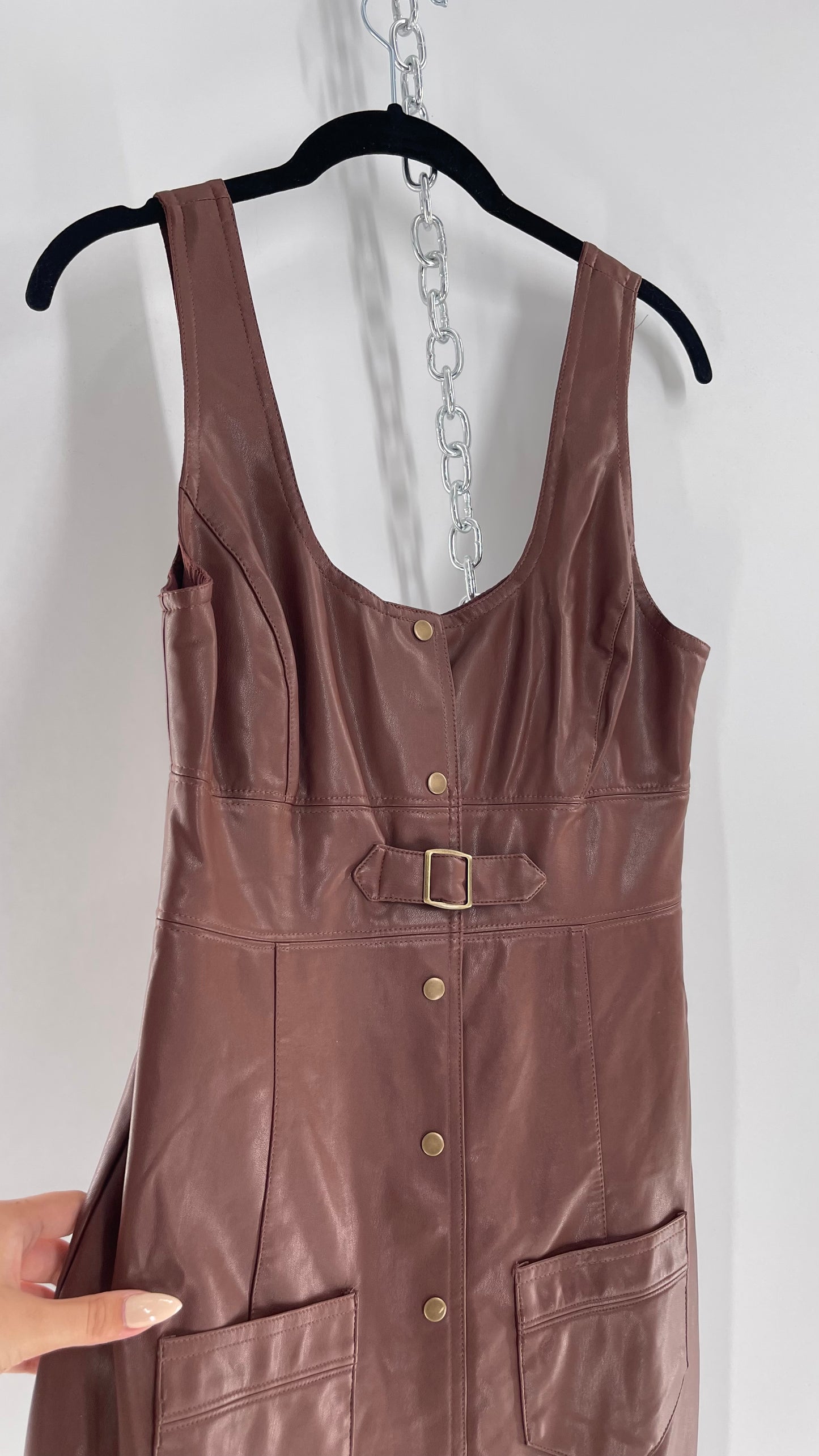 Free People Brown Vegan Leather Button Front Pocketed Dress (2)