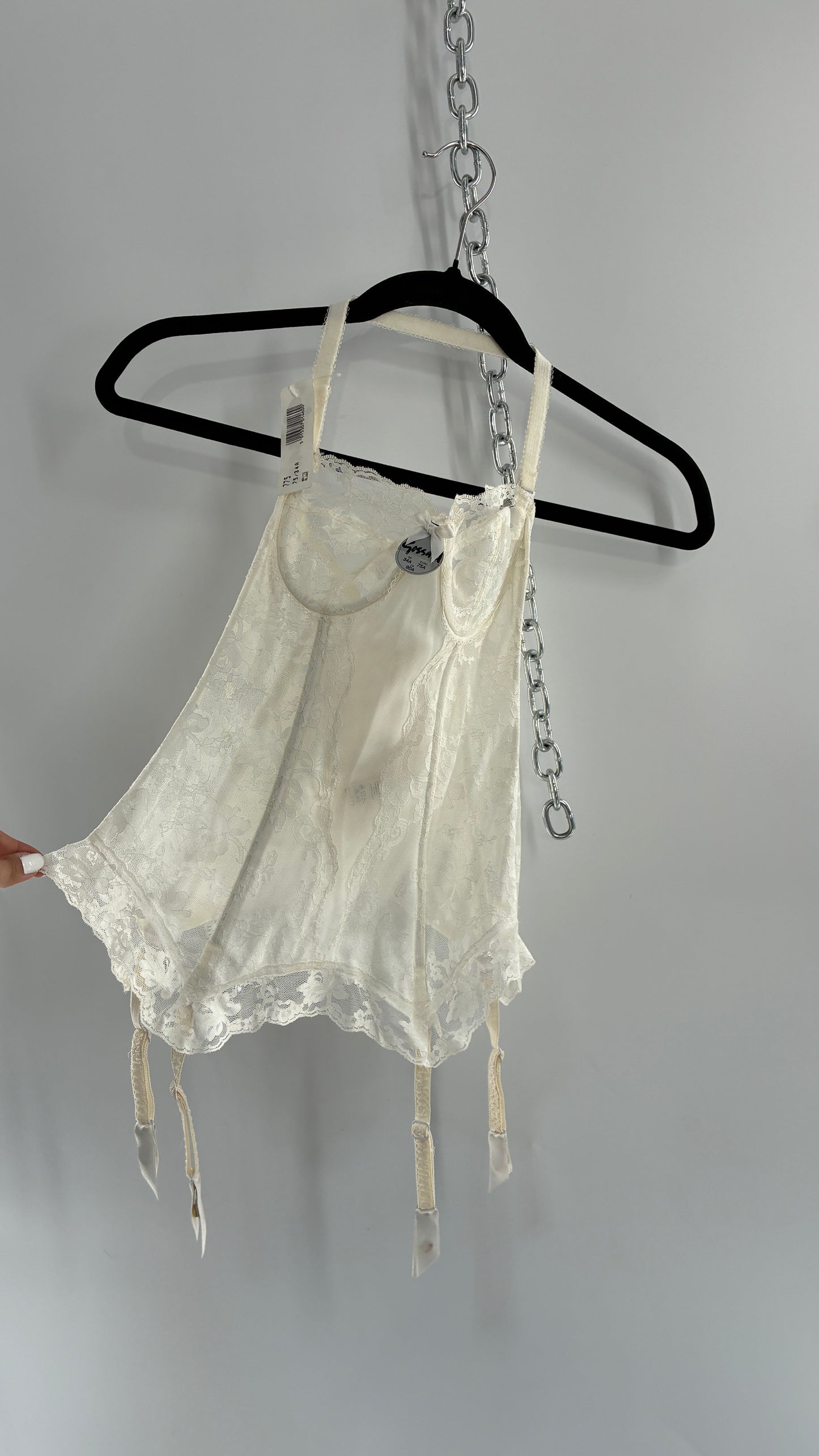 Deadstock Vintage 1950s GOSSARD Off White Lace Corset with Stocking Pulls (34A)