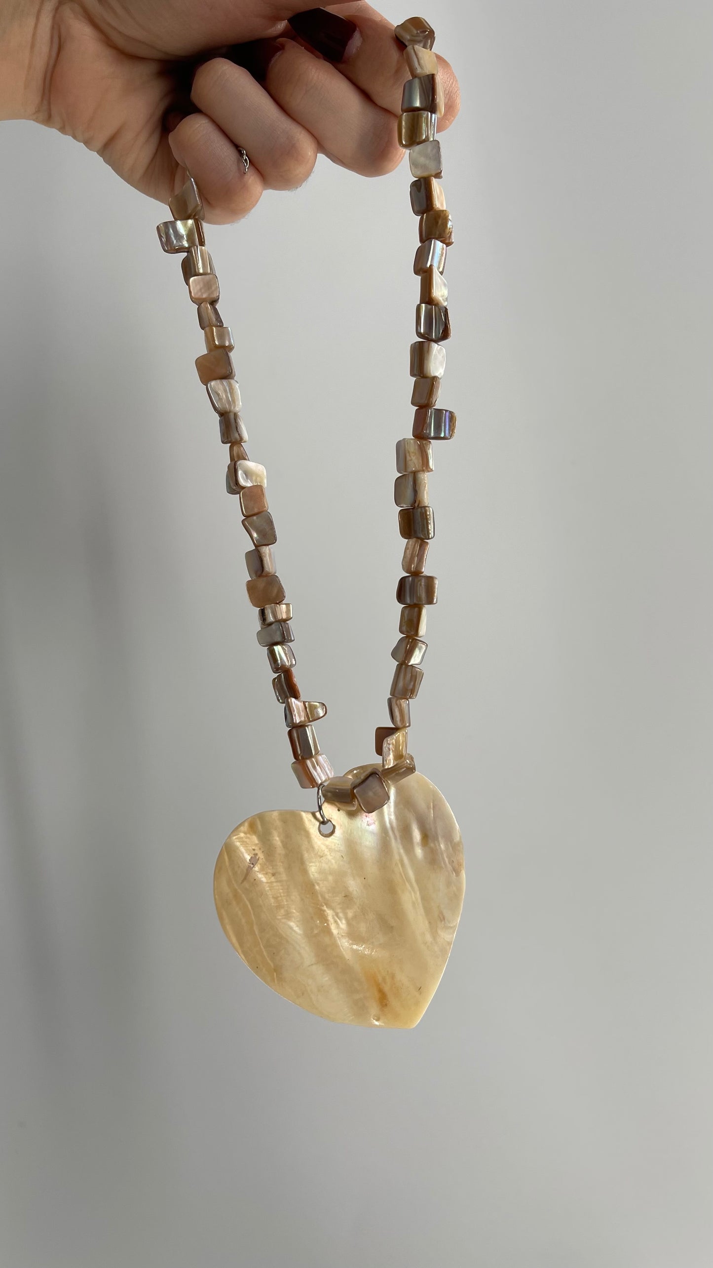 Vintage Seashell, Beaded Heart Necklace