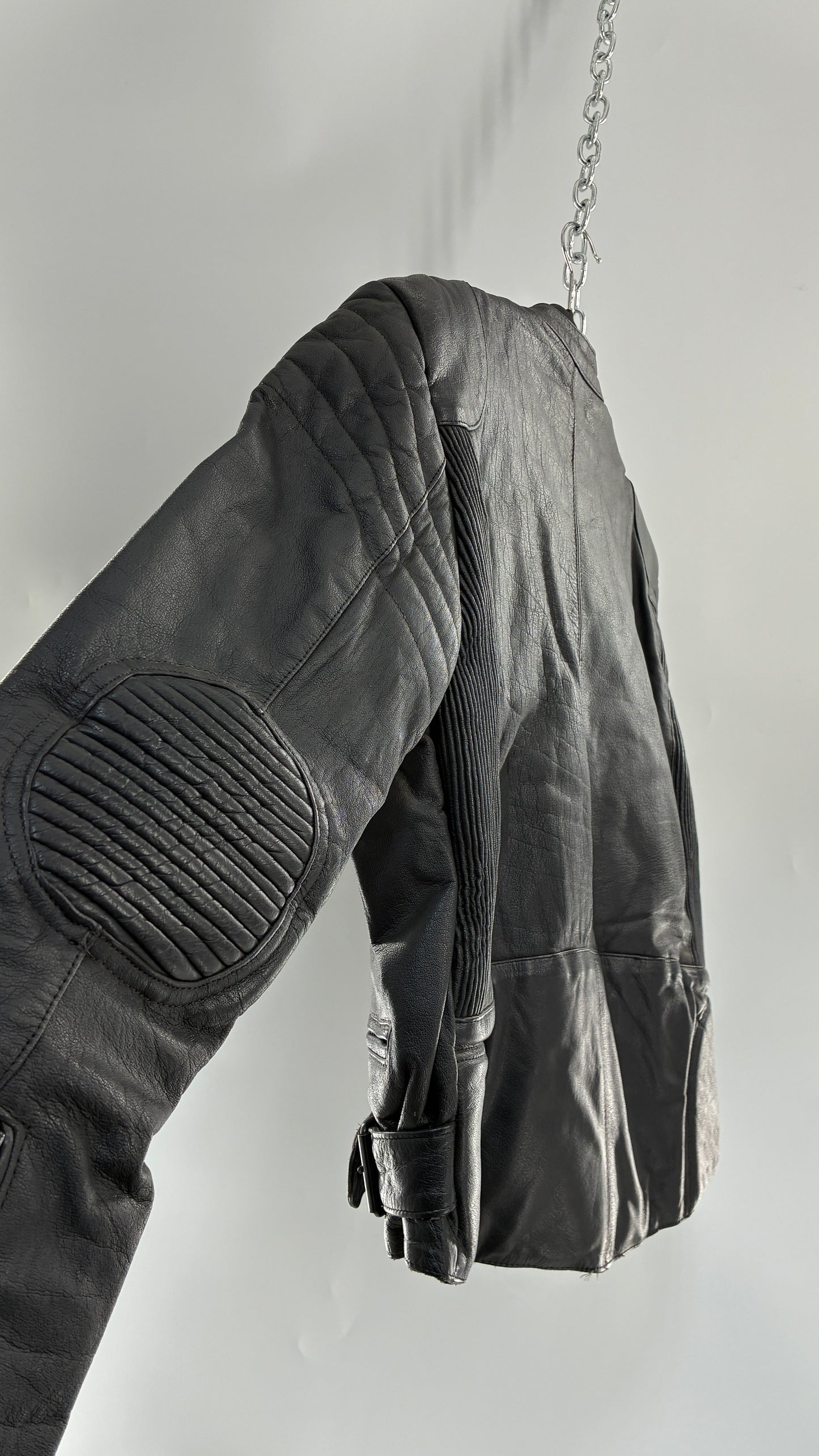 Vintage PROTECH Black Leather Motorcycle Jacket (46)