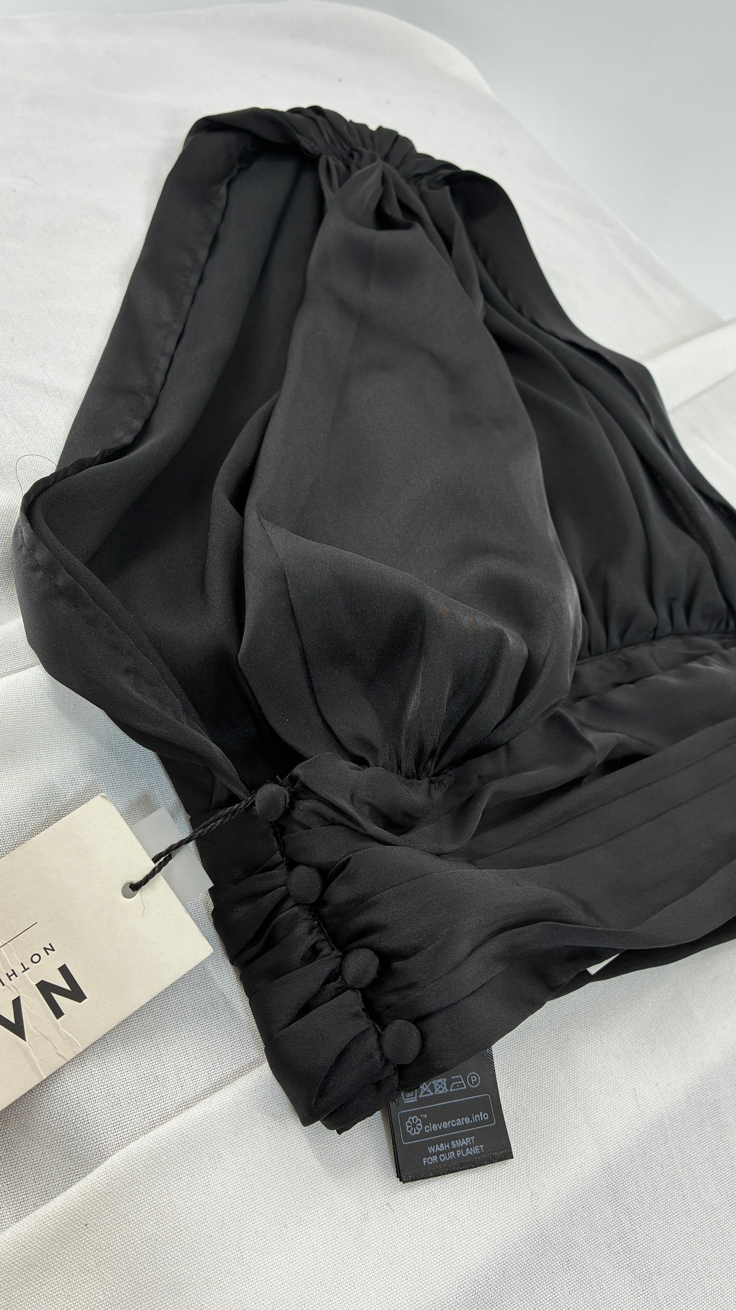 NAKD Black Silky One Shoulder High Neck Top with Tags Attached (32)