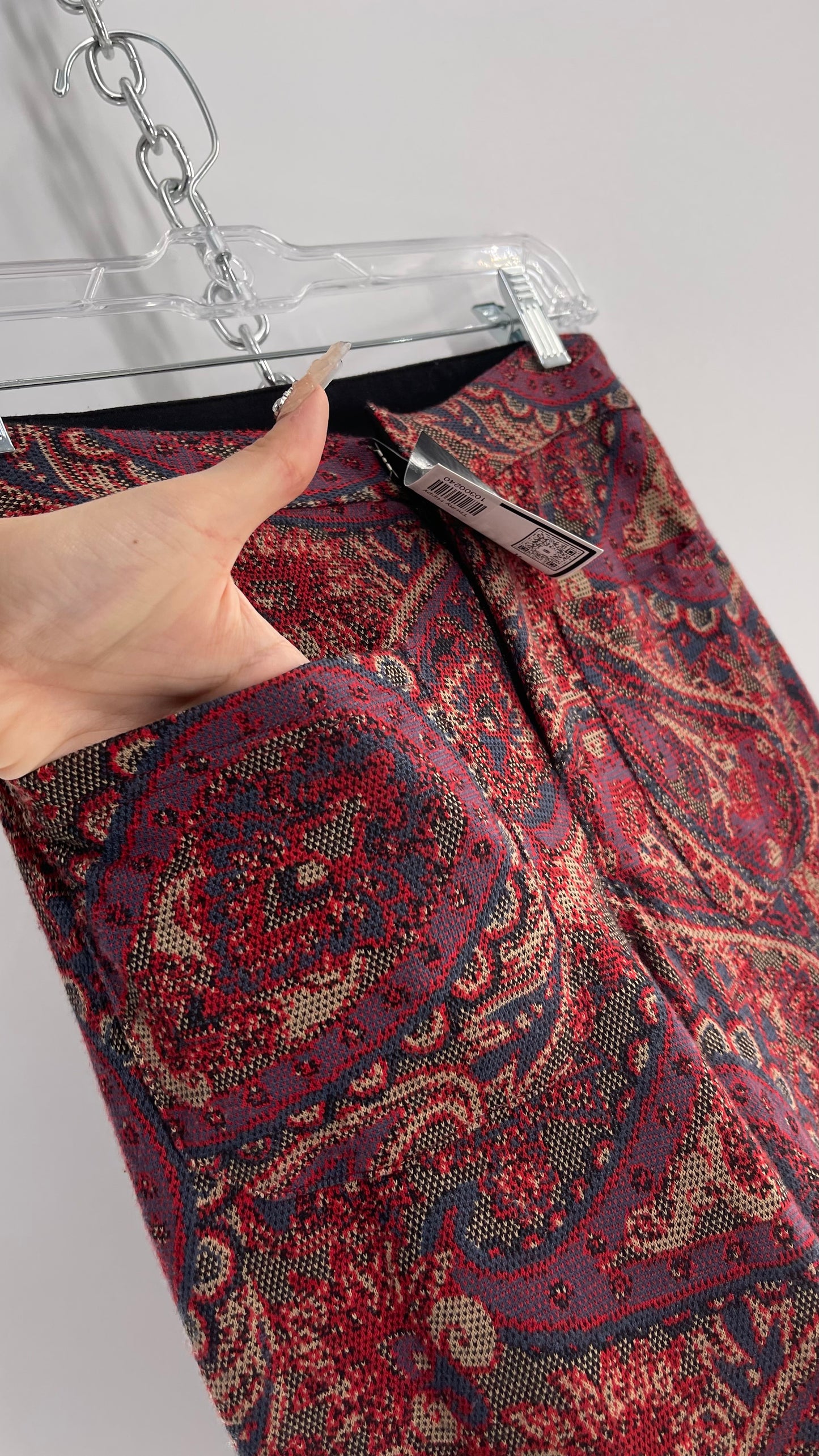 Free People Paisley Knit Red/Indigo 1970s Style Kick Flare Pant (0)