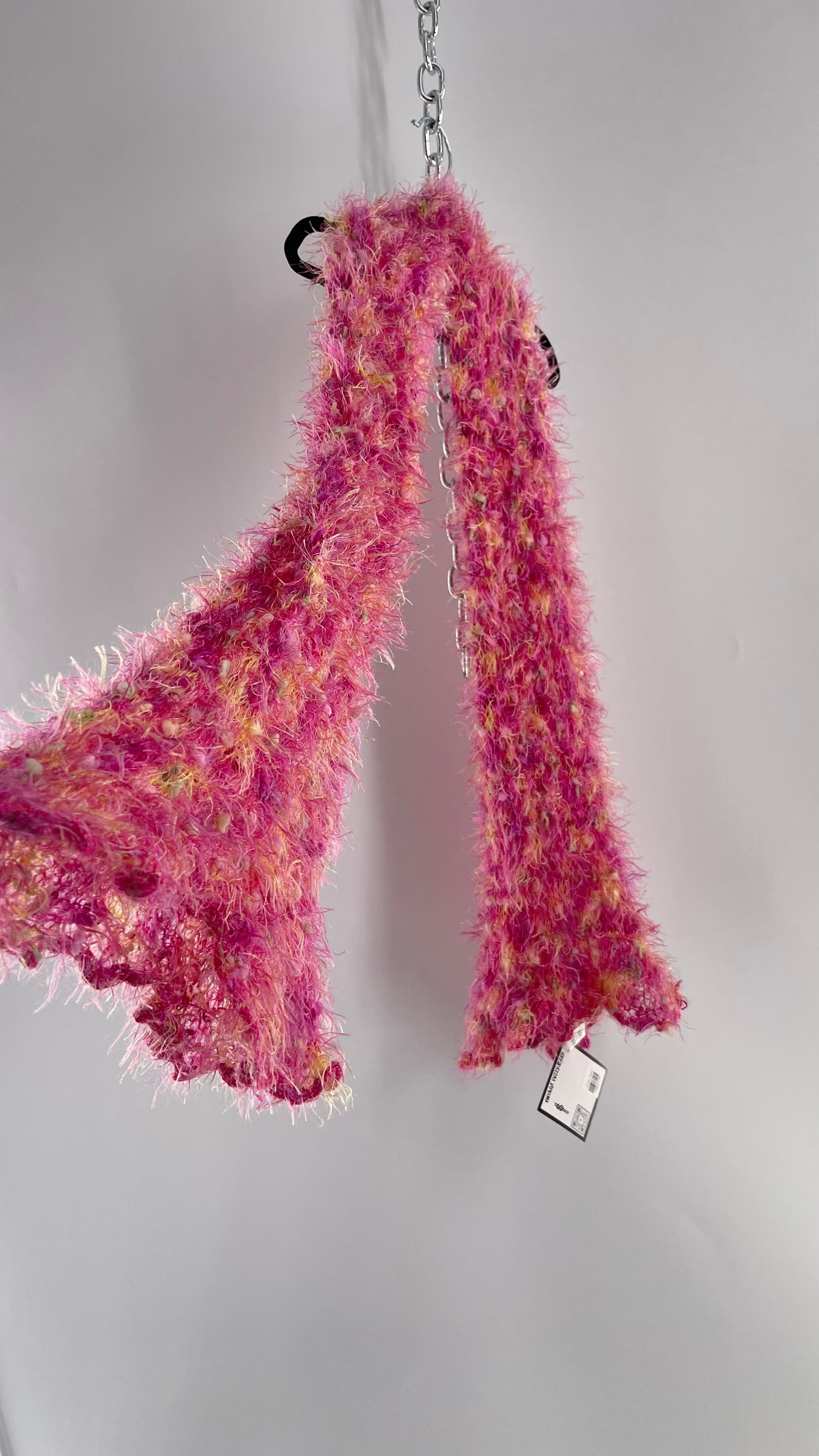 Vintage Pink Fuzzy Knit Scarf