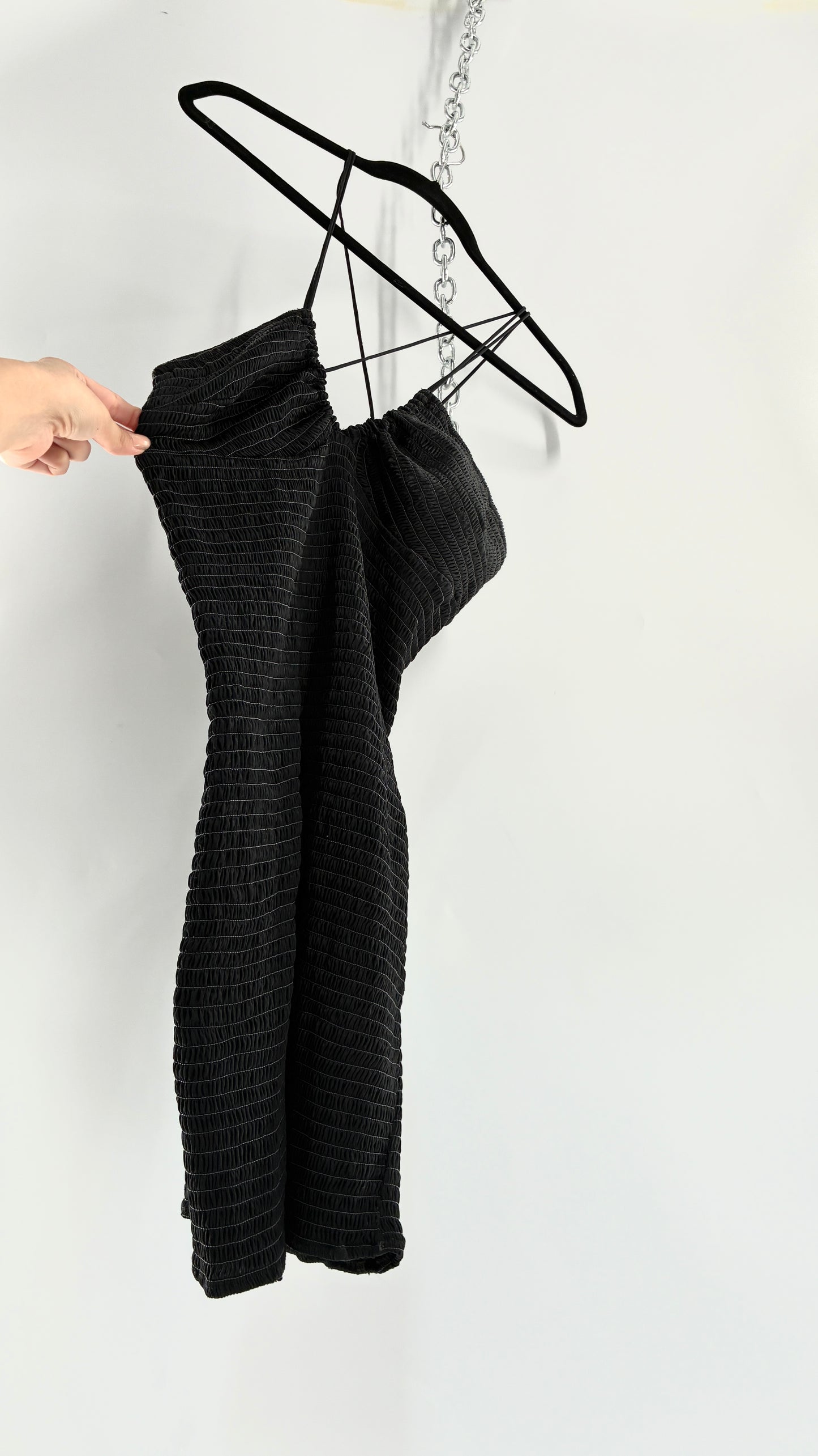 Intimately Free People Black Smocked Bodycon Mini Dress (Small)