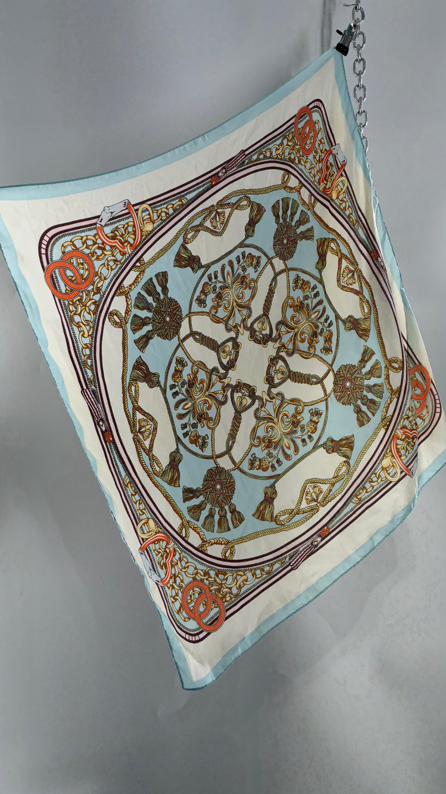 Vintage Baby Blue and Gold Chain Graphic Headscarf/Scarf