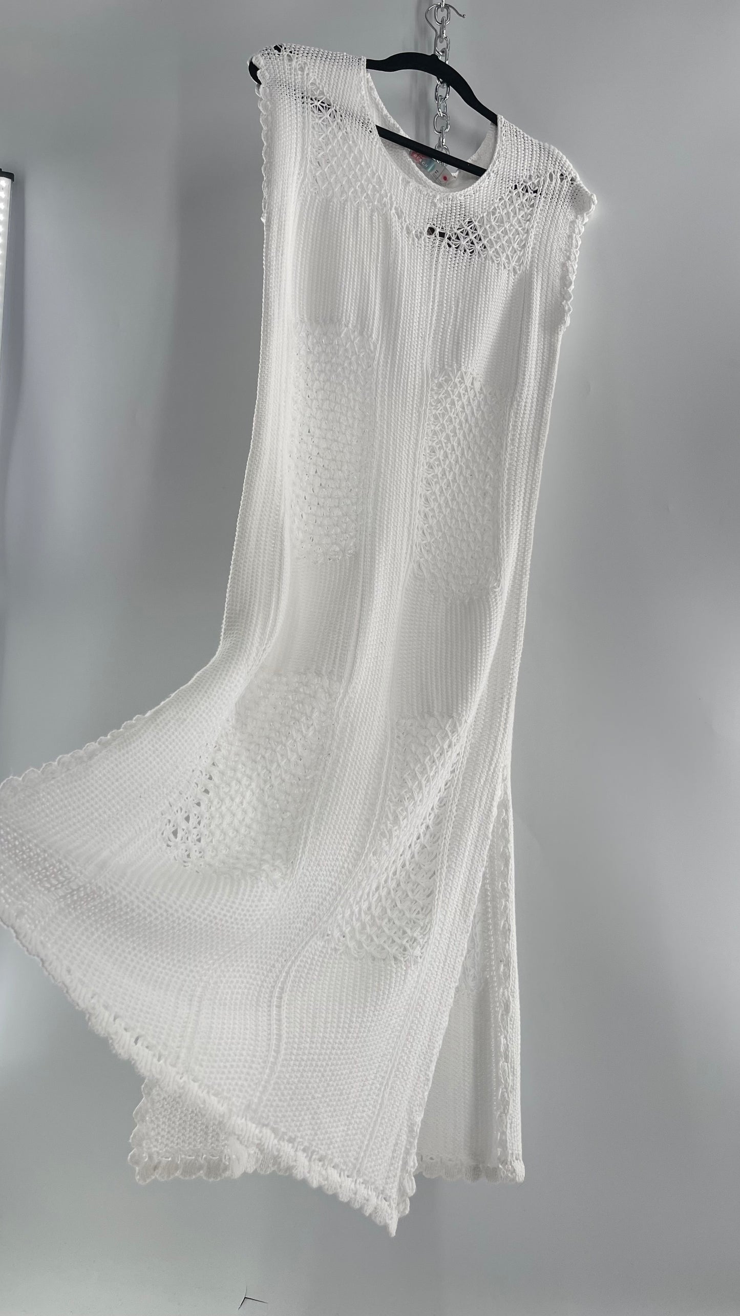 Free People White Crochet Knit Maxi Dress (XS)