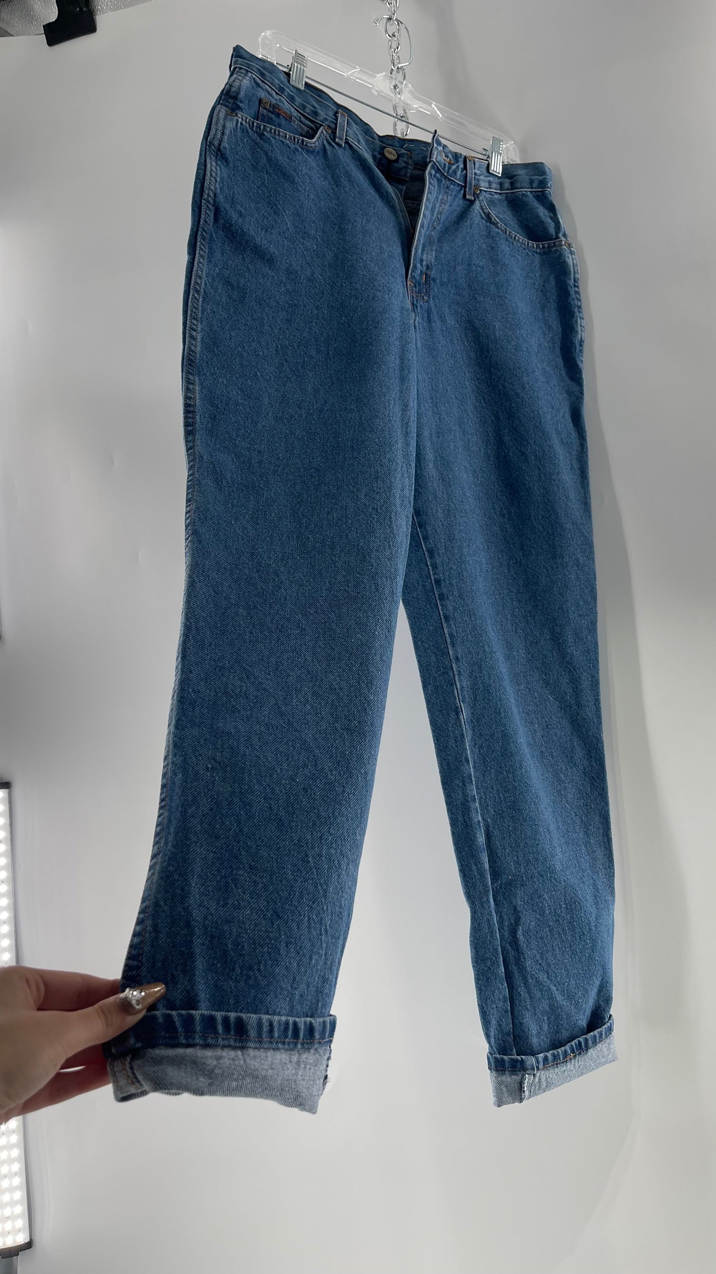 Deadstock Chic Ultra Highwaisted Straight Leg Medium Wash Jeans Tall (16)