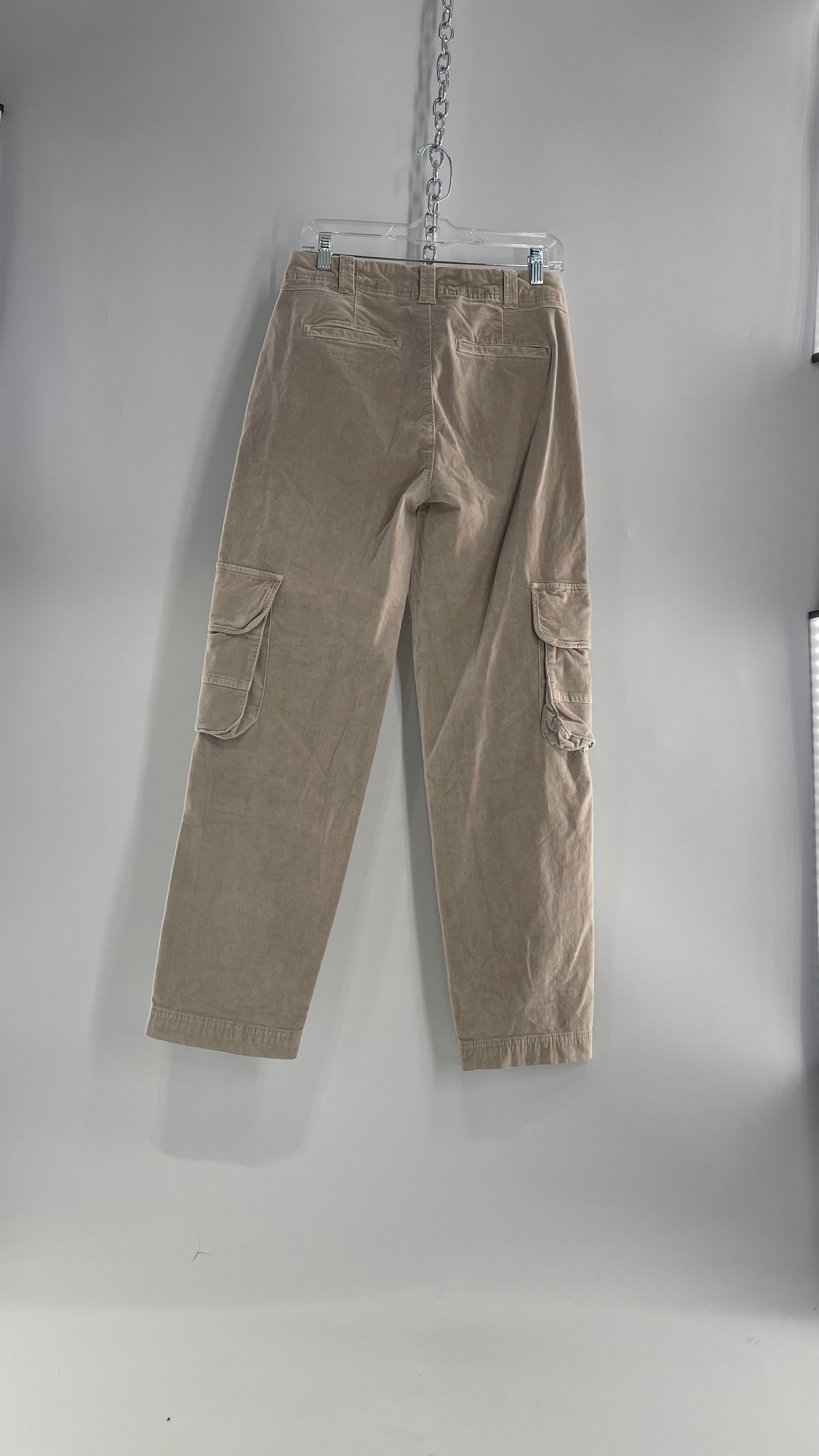 Free People Ultra Soft Velvet/Corduroy Gray/Beige Baggy Cargos with Side Pockets (2)