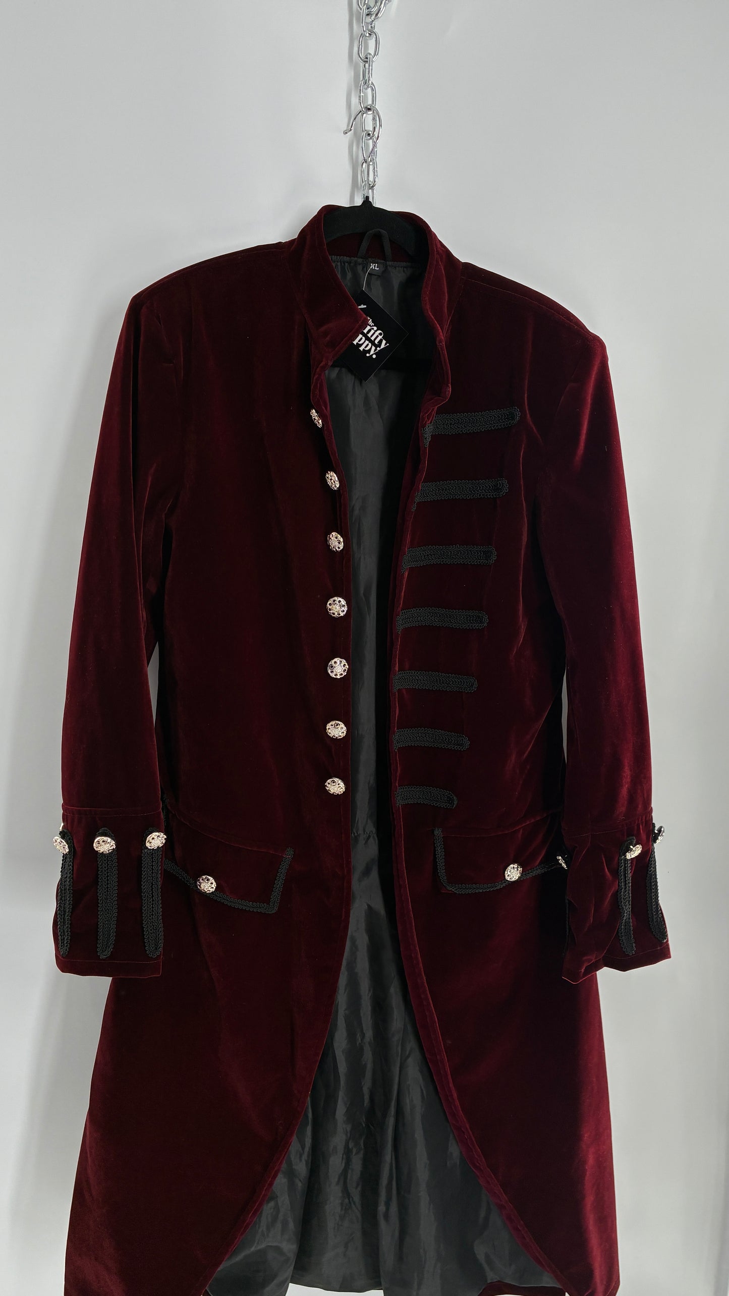 Velour Crimson Steampunk Drummer Coat (XL)