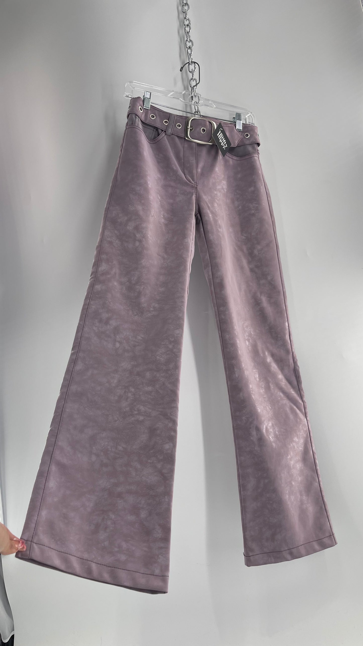 I.AM.GIA Faux Leather Lilac Textured Kickflares with Grommet Belt (XS)