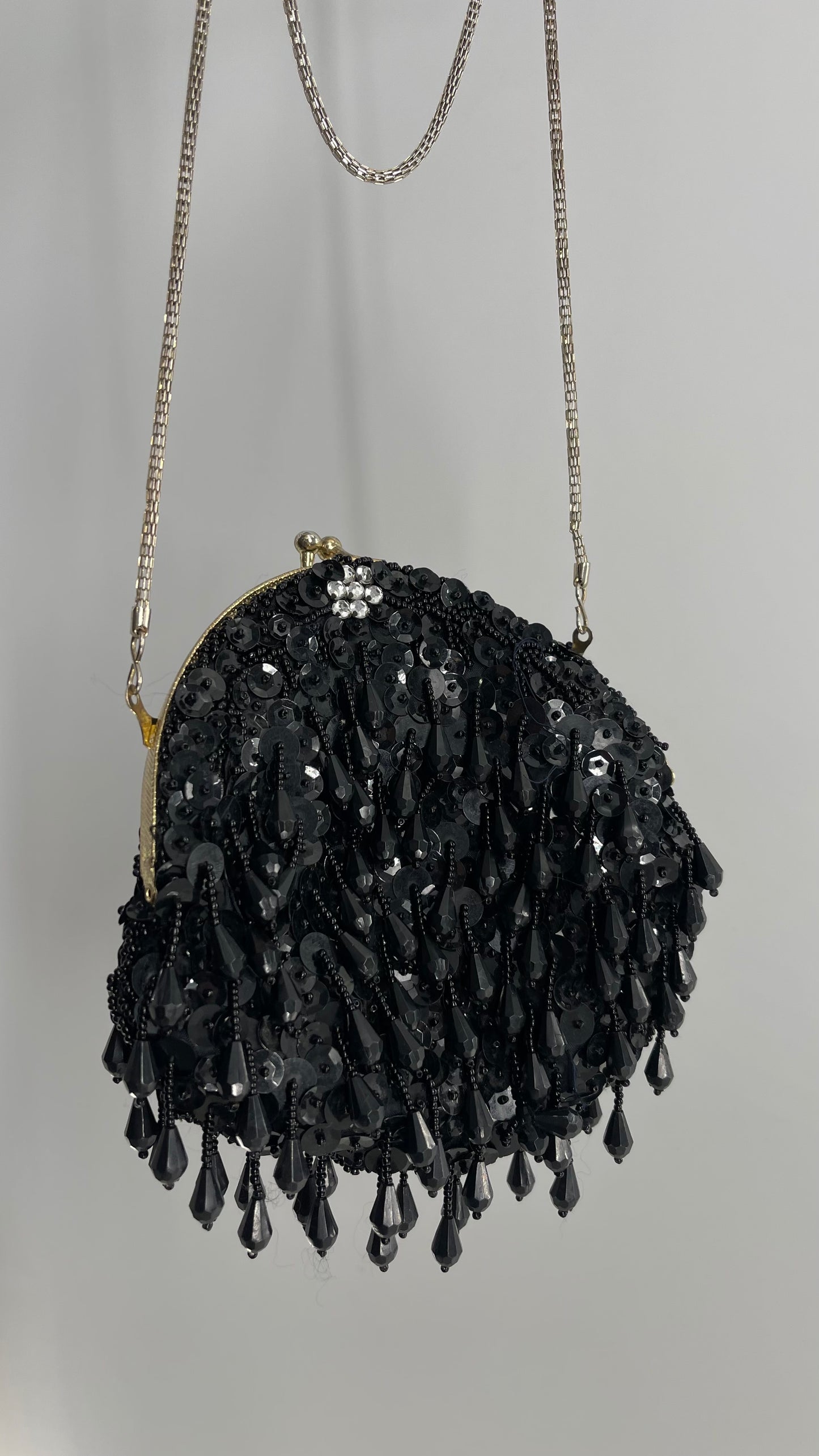 Vintage Black Sequin Beaded Pouch Purse