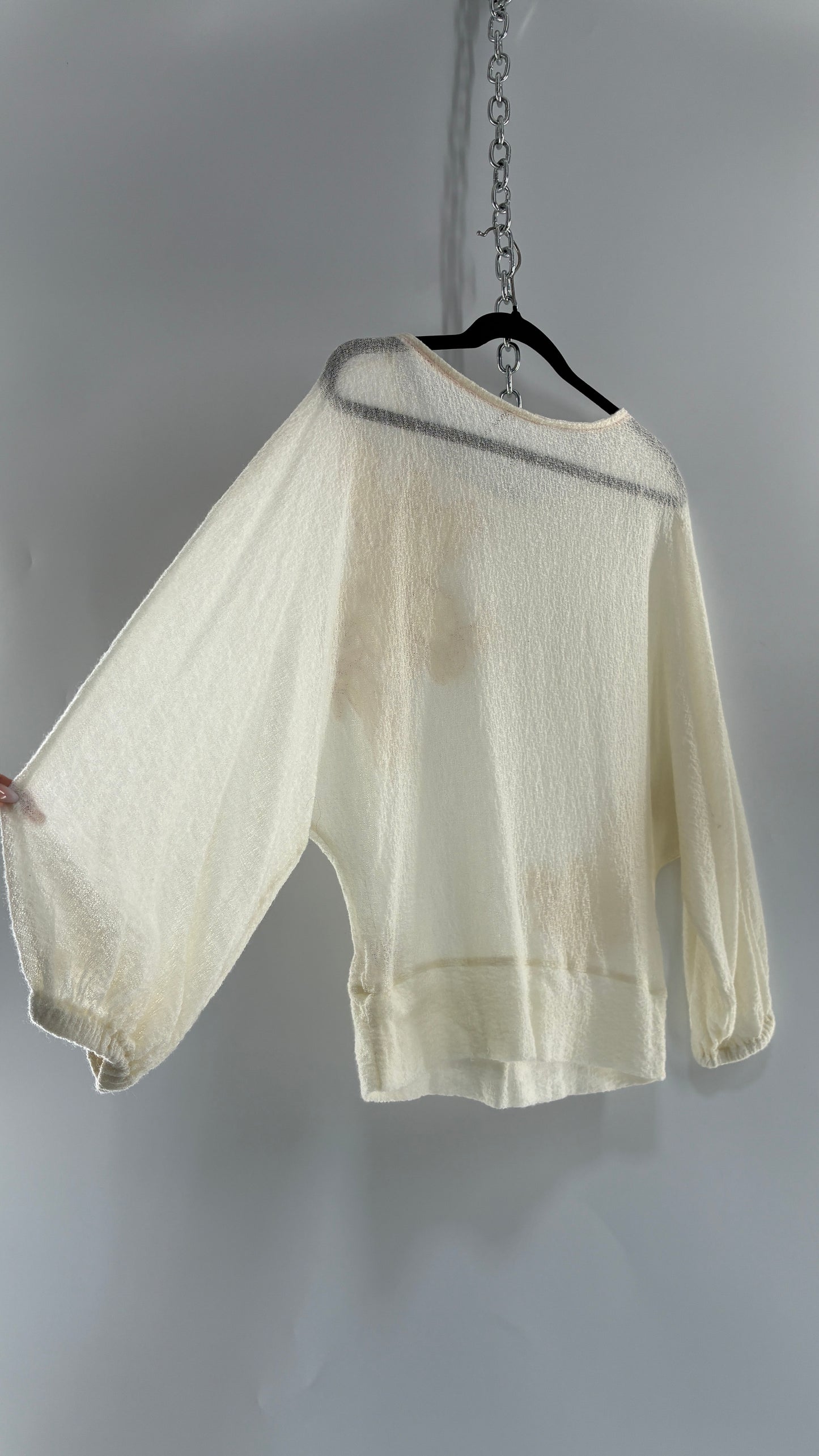 Vintage AKEMI + KIN 30% Wool Off White Gauze Blouse with Embroidered Appliqués (Medium)