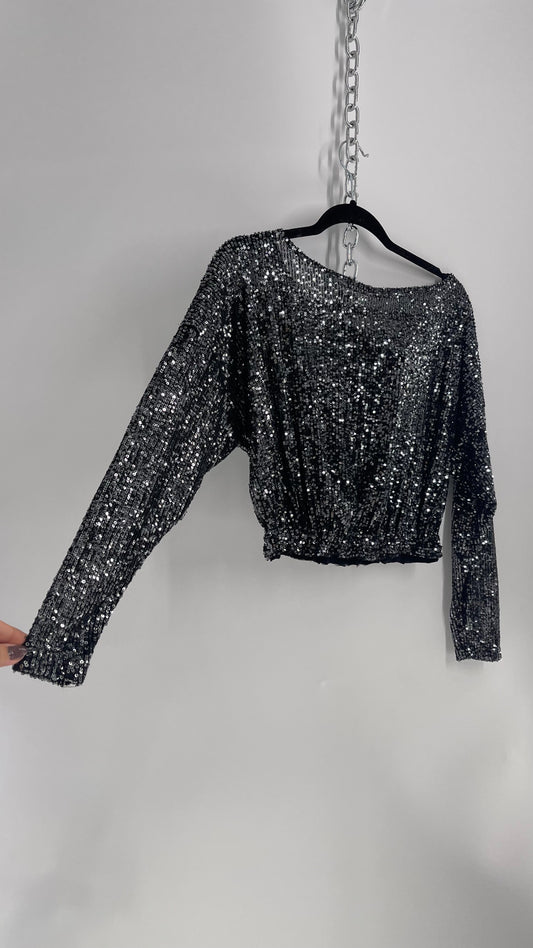 Free People Black Sequin Bubble Top (XS)