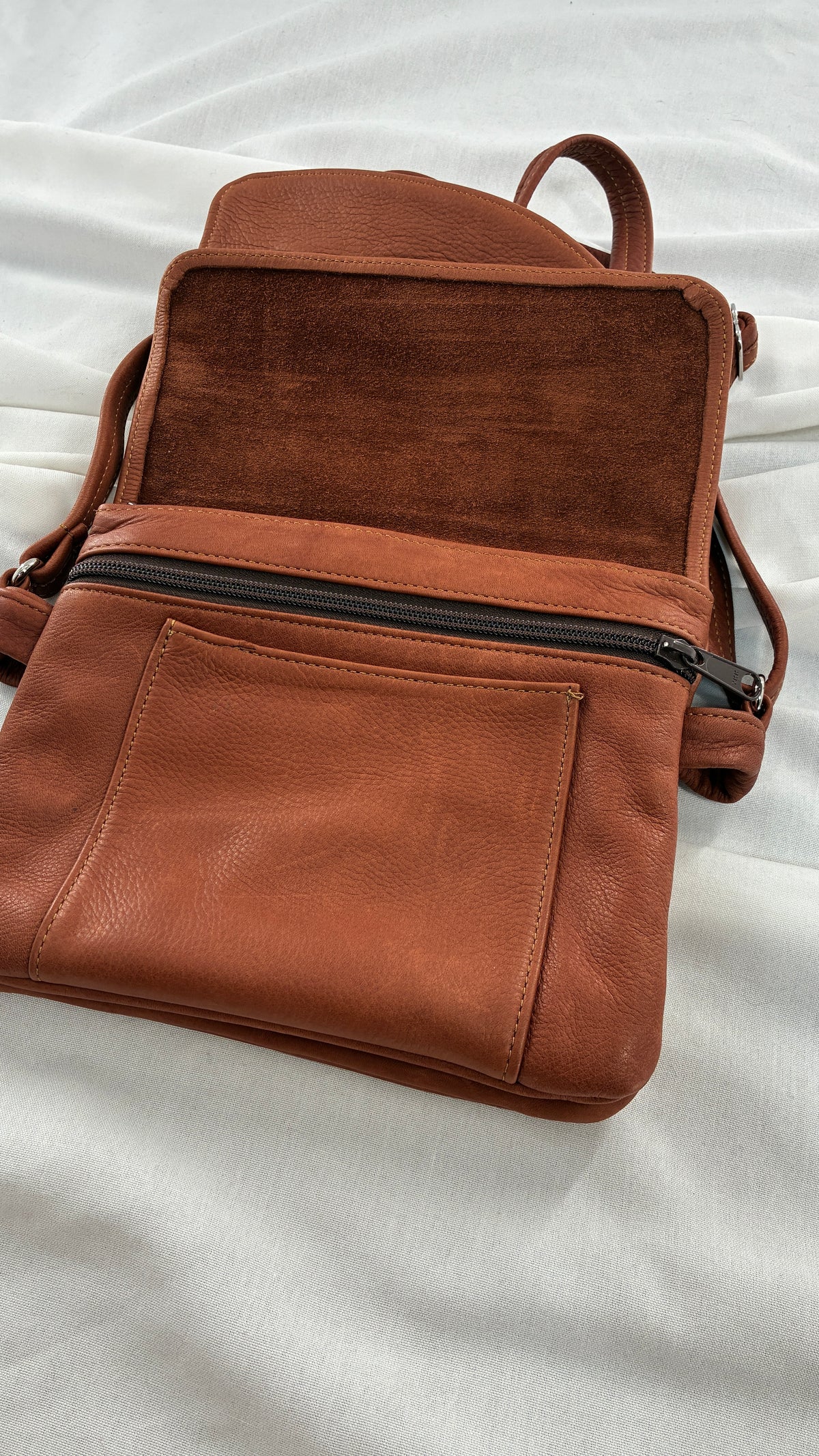 ELIE Genuine Leather Tulip Jr Handbag with Multiple Sections and Zippered Pockets