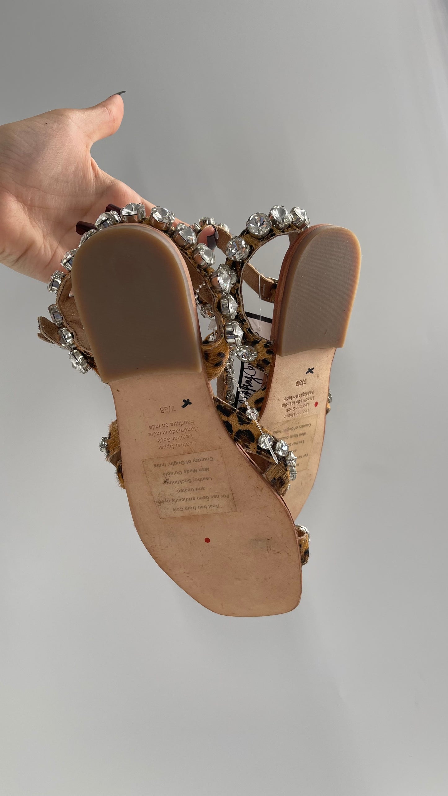 Jeffrey Campbell Rhinestone Encrusted Strappy Sandal with Cheetah Printed Cow Fur Straps (7)