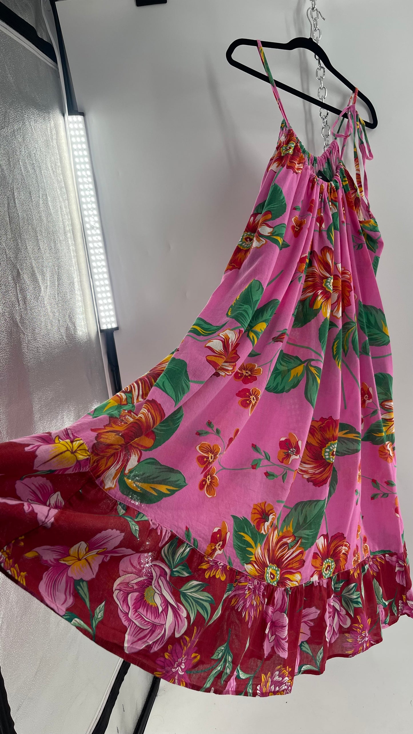 Handemade Brazilian Color Blocked Pink/Red Floral Maxi (One Size)