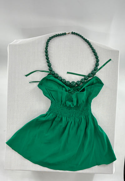 Vintage “Who Cares Made on the Third Panet from the Sun” 100% Silk Green Camisole Blouse (XS)