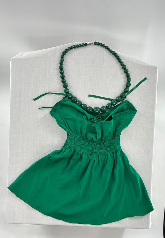 Vintage “Who Cares Made on the Third Panet from the Sun” 100% Silk Green Camisole Blouse (XS)