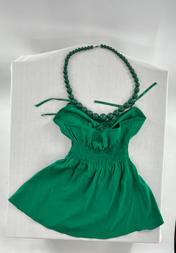 Vintage “Who Cares Made on the Third Panet from the Sun” 100% Silk Green Camisole Blouse (XS)