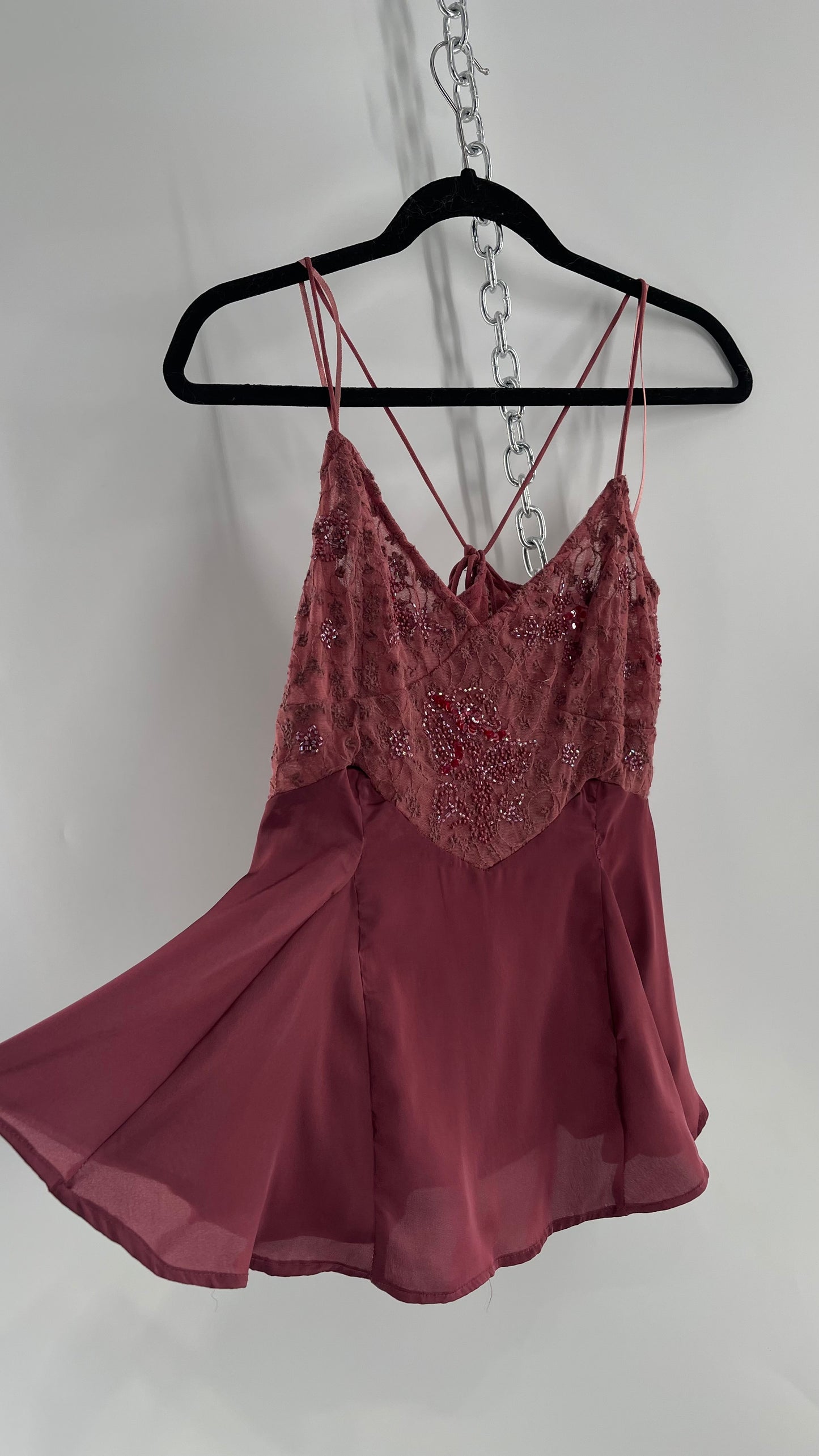 Free People Purple Beaded Bust, Lacy, Silky Fairy Tank with Extra Bead Pouch(Small)