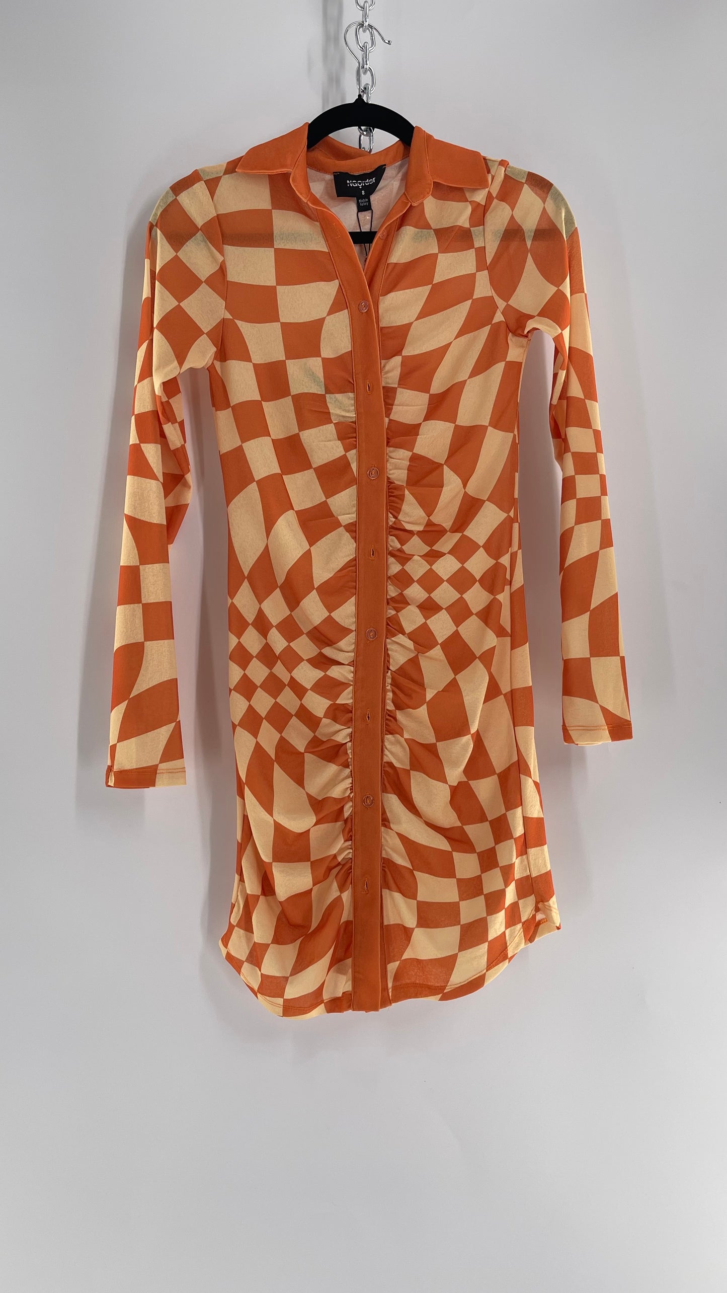 NGOrder Checkerprint Yellow/Orange Collared Buttonfront Dress (8)