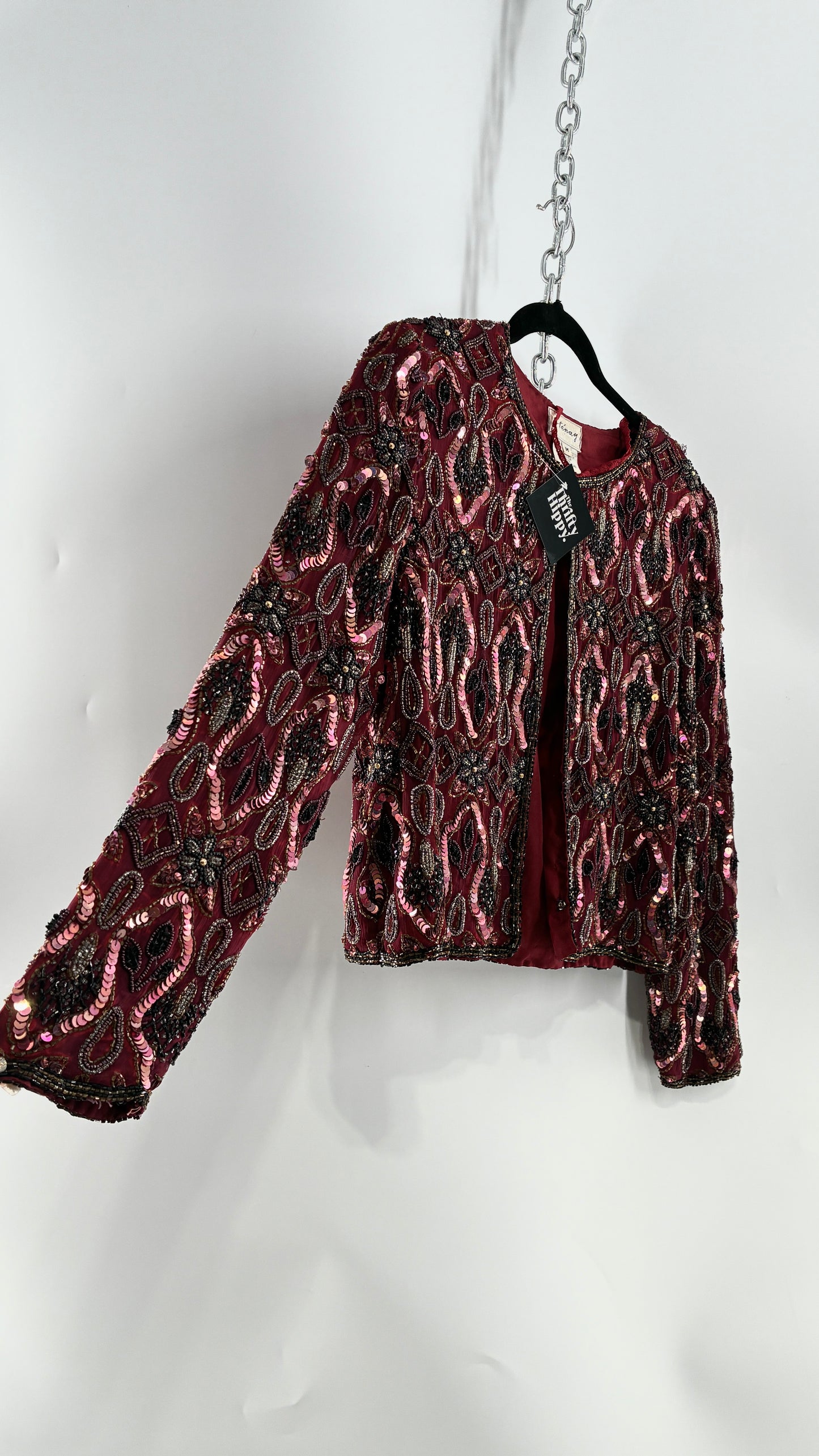 Vintage Beaded STENAY Burgundy Maroon Jacket (Medium)