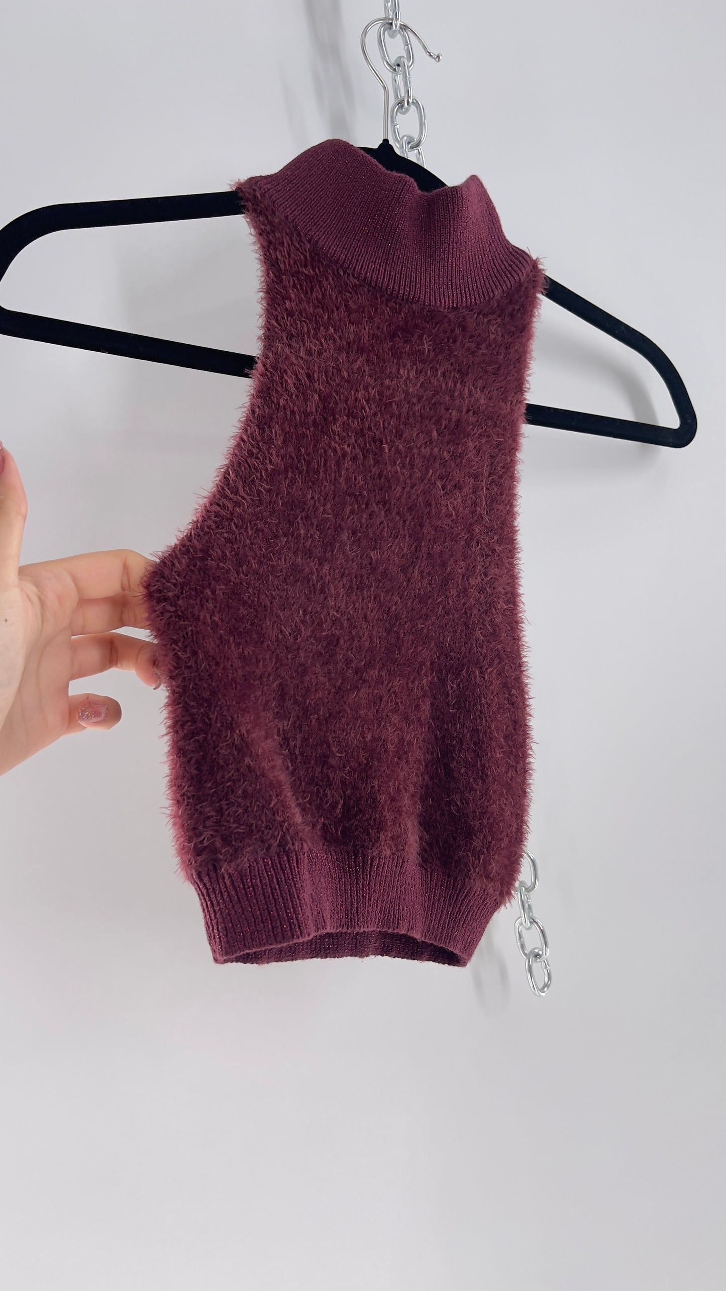 Urban Outfitters Fuzzy Burgundy Turtleneck Tank (Medium)