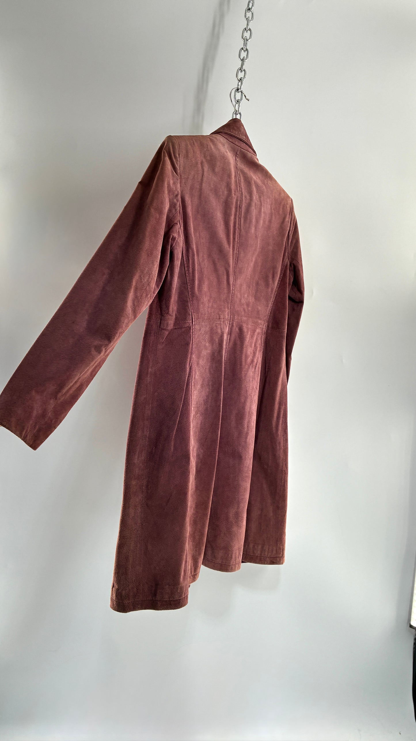 Vintage BANDOLINO Genuine Suede Dusty Mauve Coat with Gold Grommet Detailing (Small)