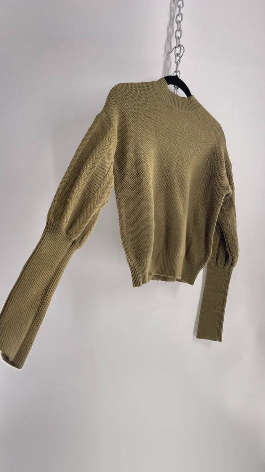 Anthropologie Current Air Los Angeles Thick Knit Green Bishop/Shakespeare Style Sleeve (Small)