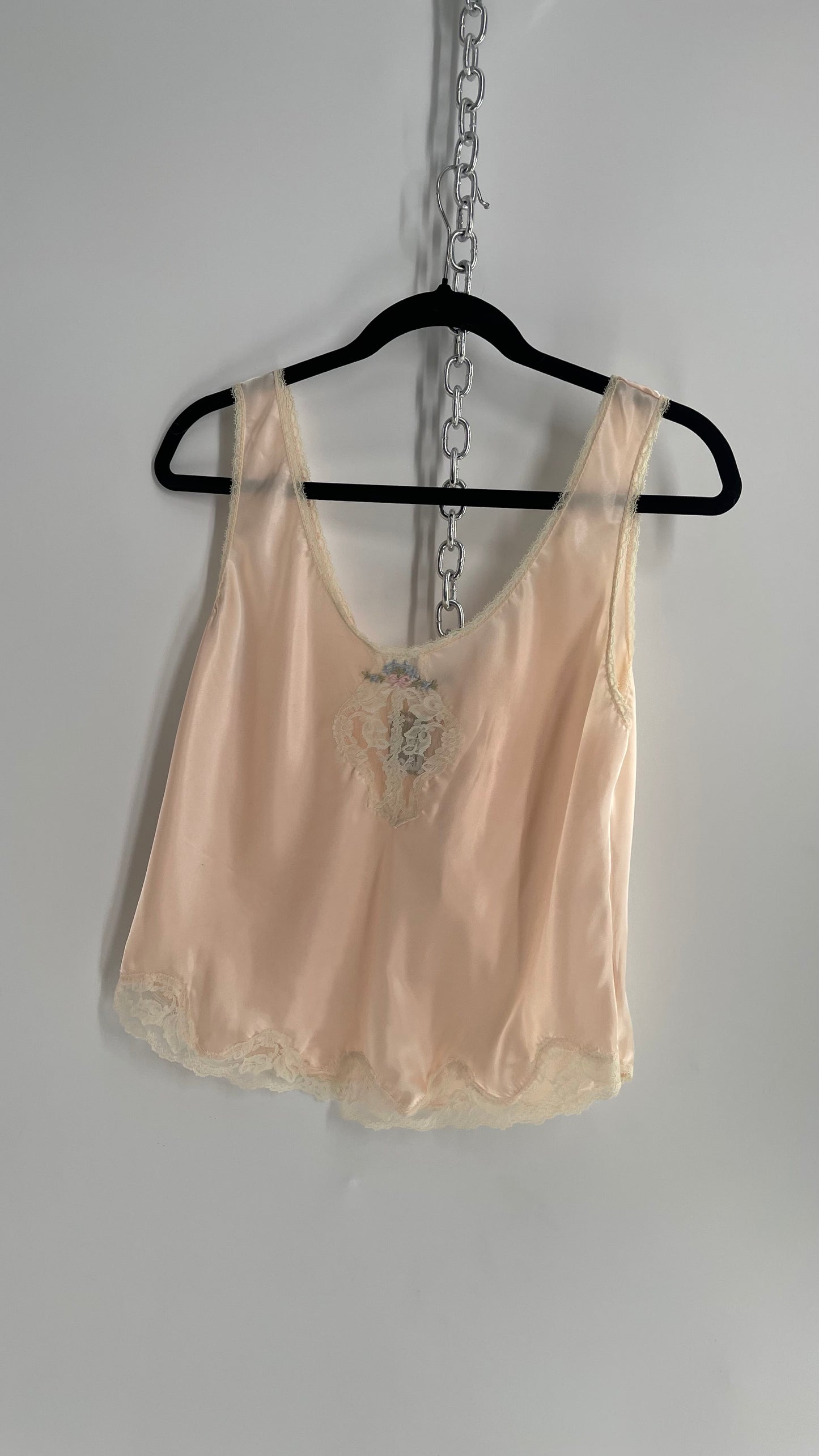 Vintage Amoretta Baby Pink Lace Trim Camisole (Medium)