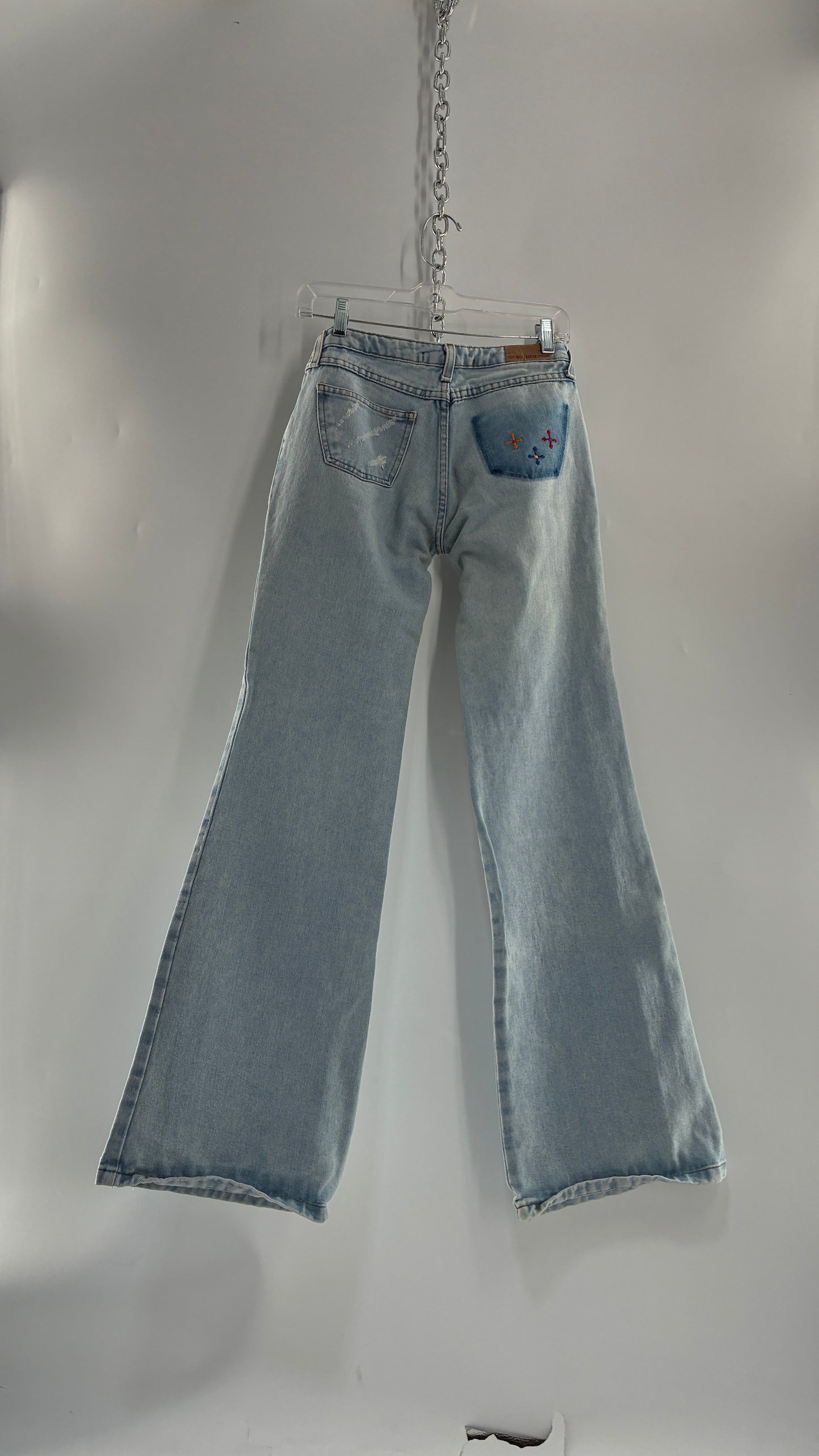 Vintage SAWARY Light Wash Brazilian Jeans with Fade and Embroidered Details (38)