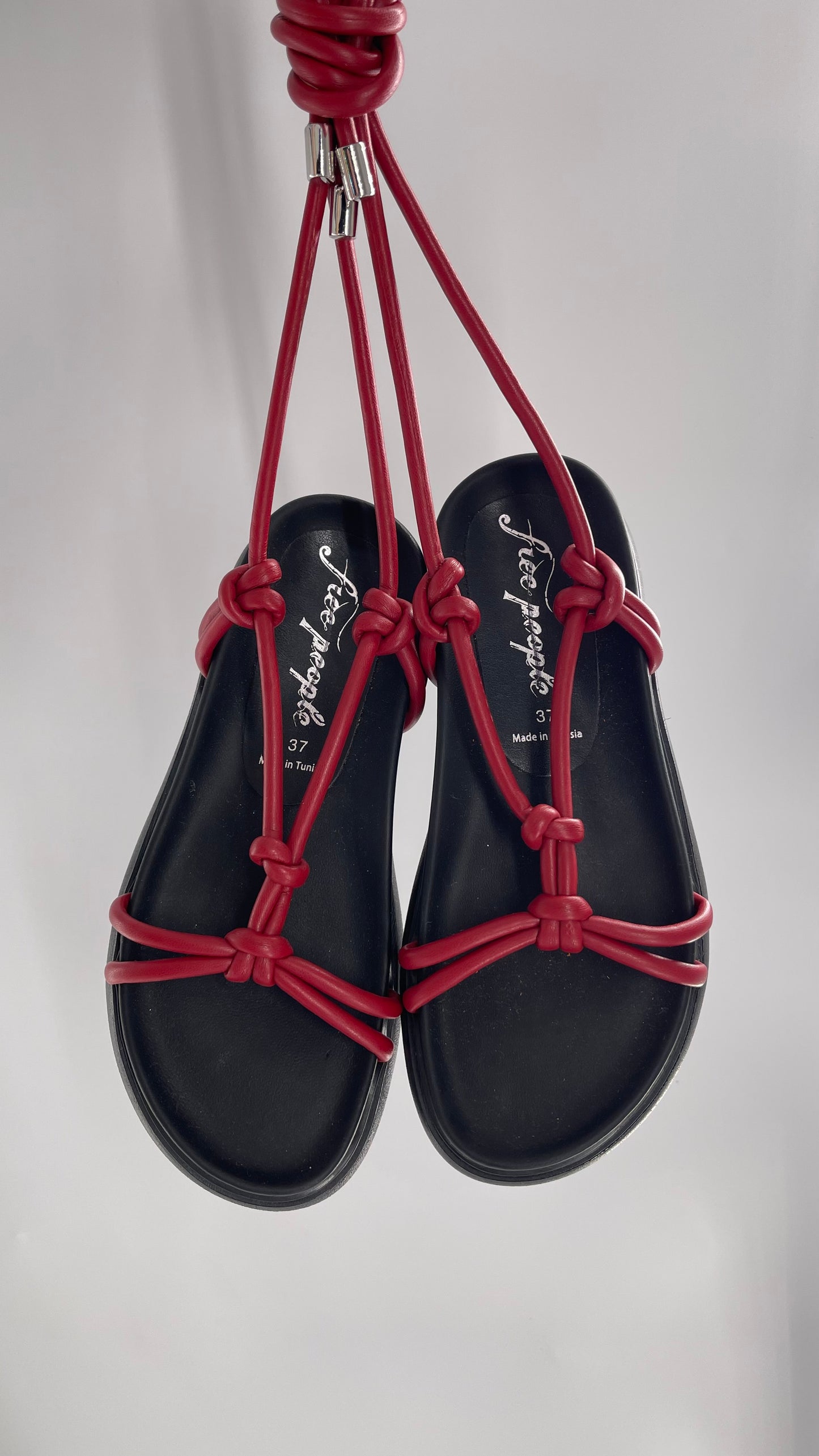 Free People Red Leather Tie Up Sandal (37/6)