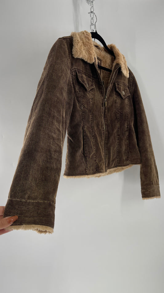 Vintage giacca Corduroy Cropped Jacket with Sherpa/Teddy Collar  (Medium)